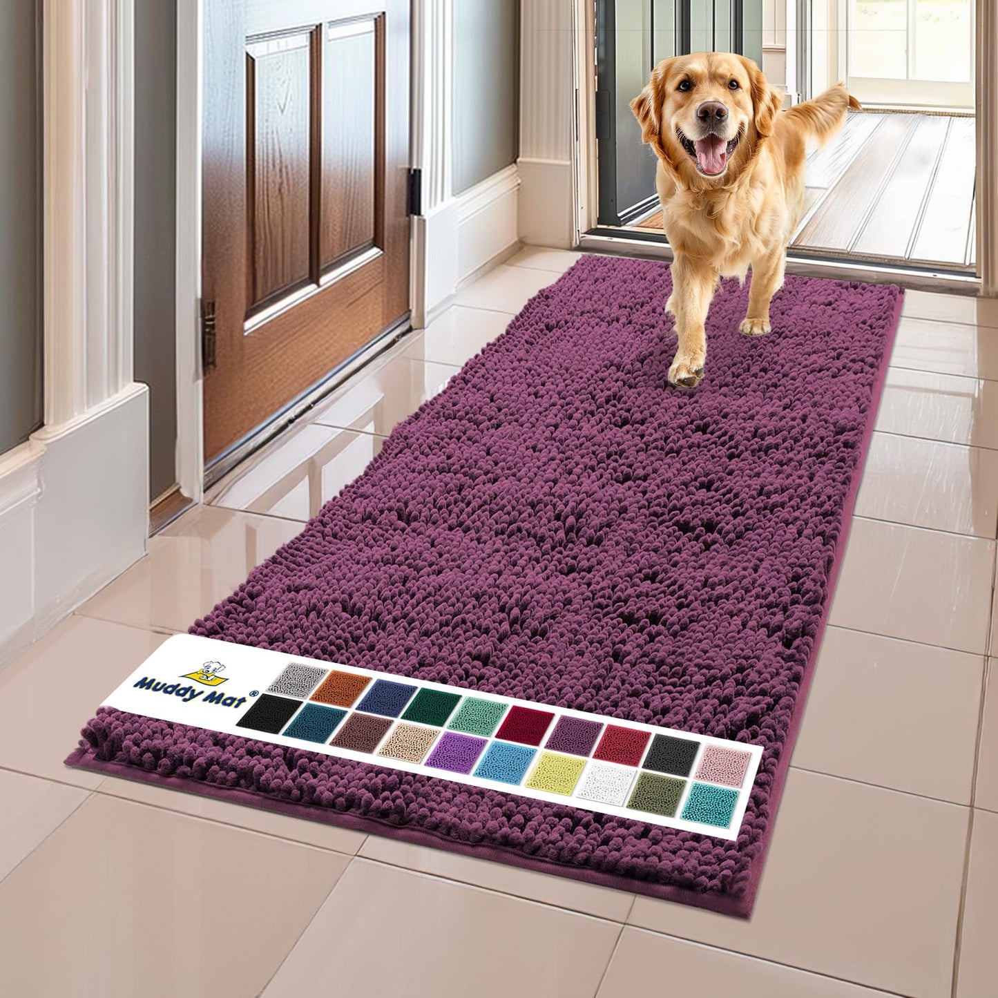 Muddy Mat® Shown on TV – Super Absorbent Microfiber Dog Door Mat for Muddy Paws, Non-Slip Washable Pet Rug, Quick Dry Chenille Entryway Carpet, Machine Washable Indoor Outdoor mat, Beige 28"x18"