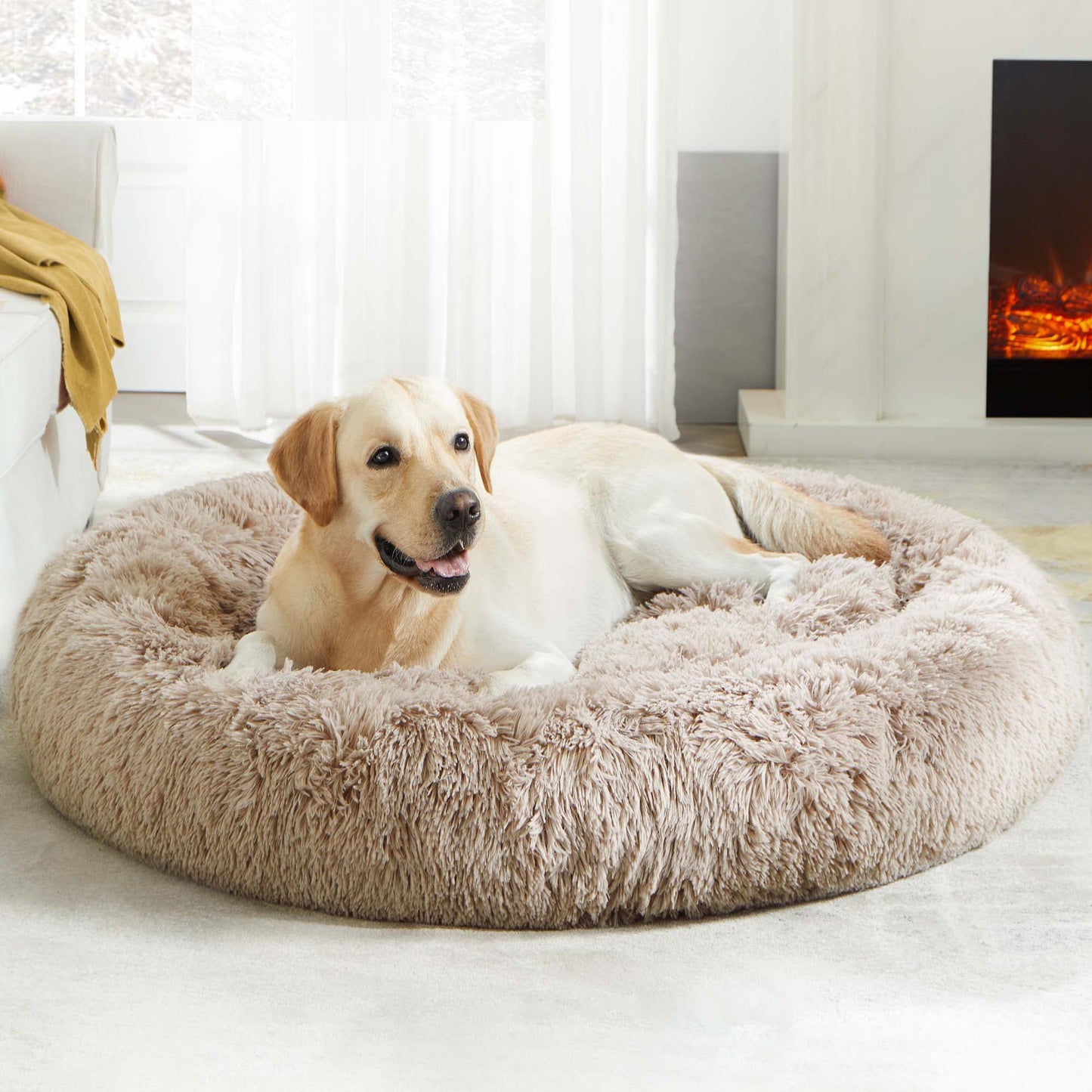 WESTERN HOME WH Calming Dog & Cat Bed, Anti-Anxiety Donut Cuddler Warming Cozy Soft Round Bed, Fluffy Faux Fur Plush Cushion Bed for Small Medium Dogs and Cats (20"/24"/27"/30")