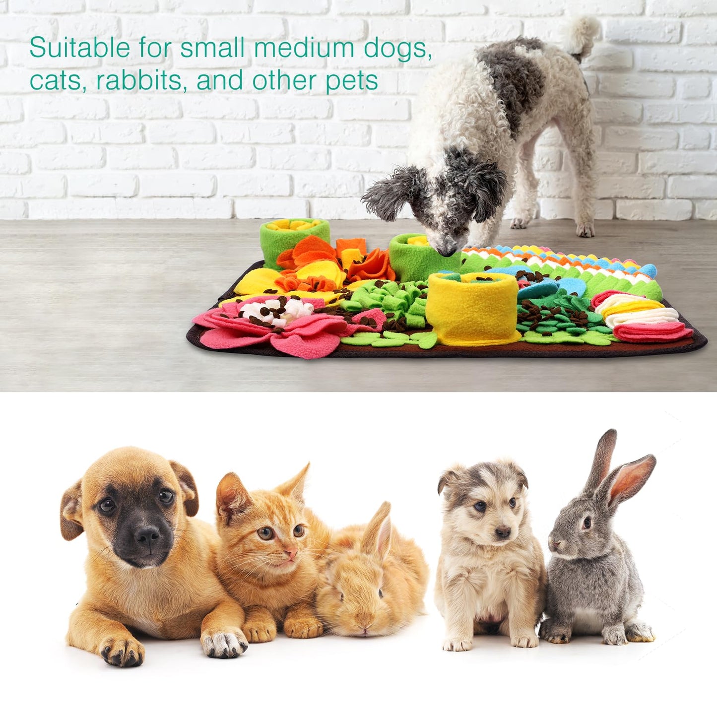 ORIA Snuffle Mat for Dogs, Interactive Sniff Mat for Boredom, Slow Eating, Keep Busy, Encourages Natural Foraging Skills, Dog Puzzle Toys for Dogs Cats Rabbits, 15x15 inch