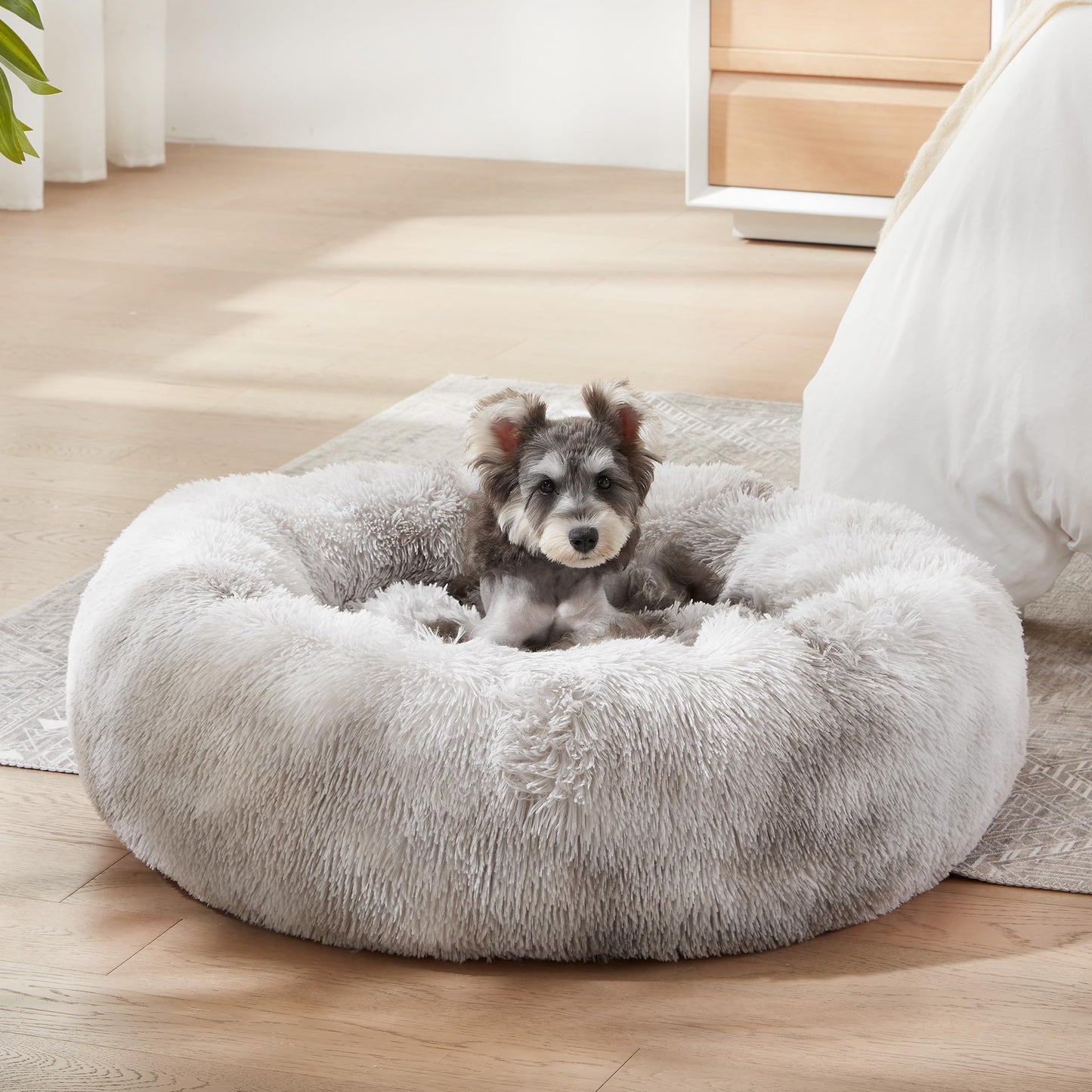 WESTERN HOME WH Calming Dog & Cat Bed, Anti-Anxiety Donut Cuddler Warming Cozy Soft Round Bed, Fluffy Faux Fur Plush Cushion Bed for Small Medium Dogs and Cats (20"/24"/27"/30")