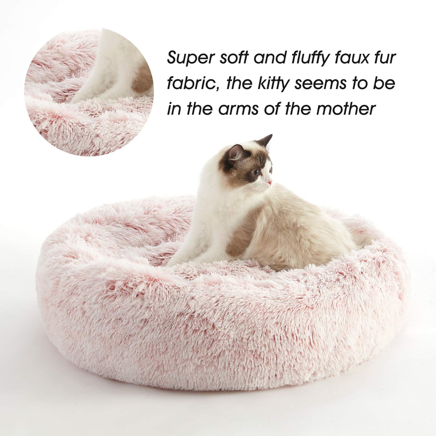 WESTERN HOME WH Calming Dog & Cat Bed, Anti-Anxiety Donut Cuddler Warming Cozy Soft Round Bed, Fluffy Faux Fur Plush Cushion Bed for Small Medium Dogs and Cats (20"/24"/27"/30")