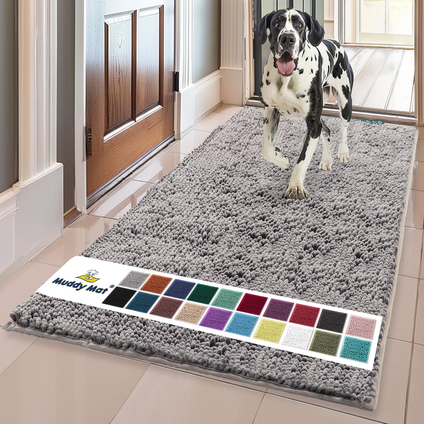 Muddy Mat® Shown on TV – Super Absorbent Microfiber Dog Door Mat for Muddy Paws, Non-Slip Washable Pet Rug, Quick Dry Chenille Entryway Carpet, Machine Washable Indoor Outdoor mat, Beige 28"x18"