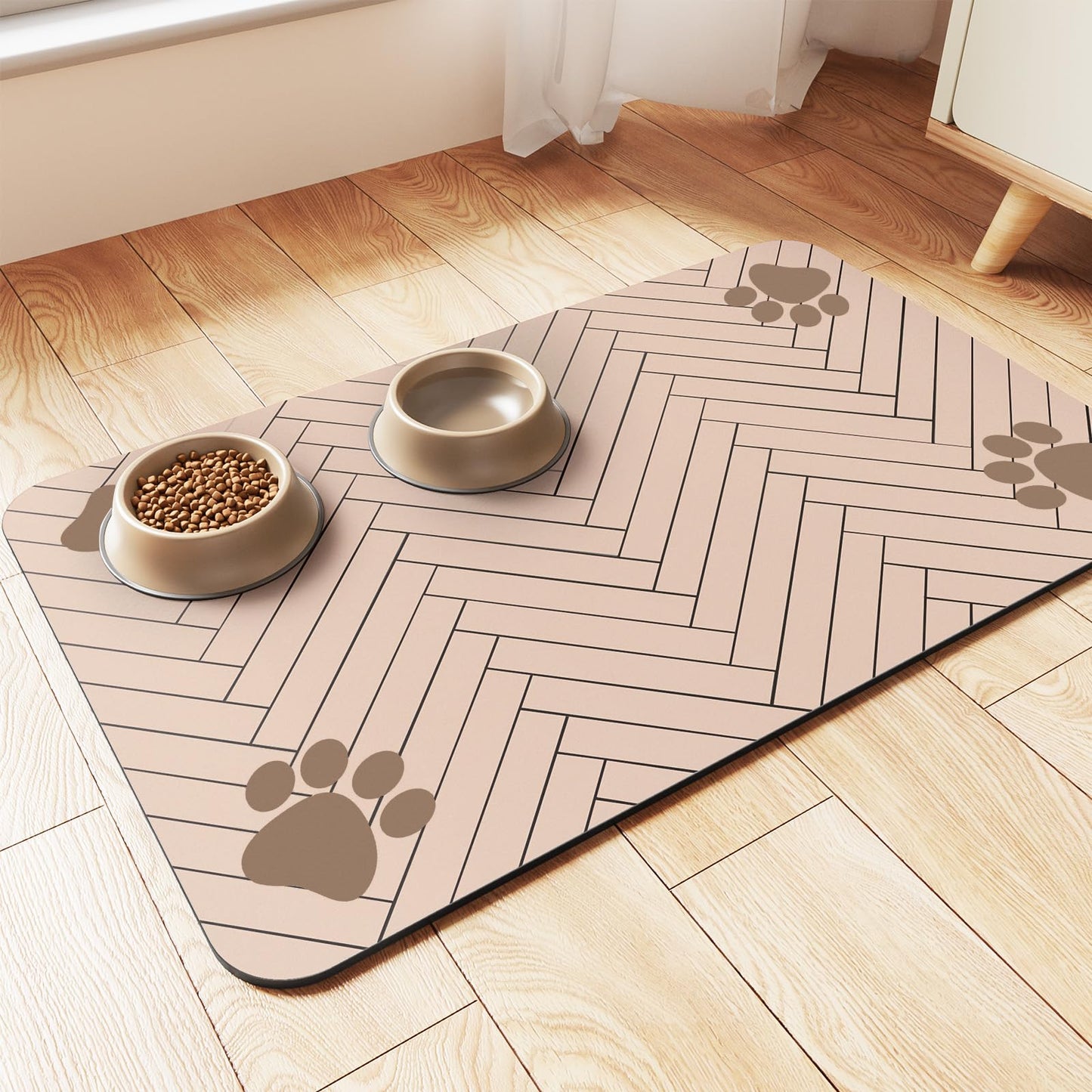 Pet Feeding Mat-Absorbent Pet Placemat for Food and Water Bowl, with Waterproof Rubber Backing, Quick Dry Water Dispenser Mat for Dog and Cat (12"x20", Striped Dark Gray)