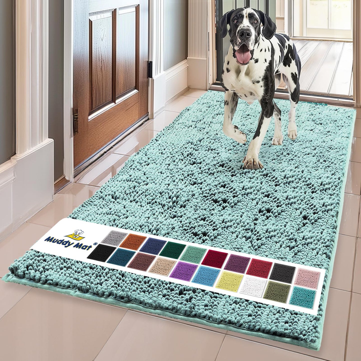 Muddy Mat® Shown on TV – Super Absorbent Microfiber Dog Door Mat for Muddy Paws, Non-Slip Washable Pet Rug, Quick Dry Chenille Entryway Carpet, Machine Washable Indoor Outdoor mat, Beige 28"x18"