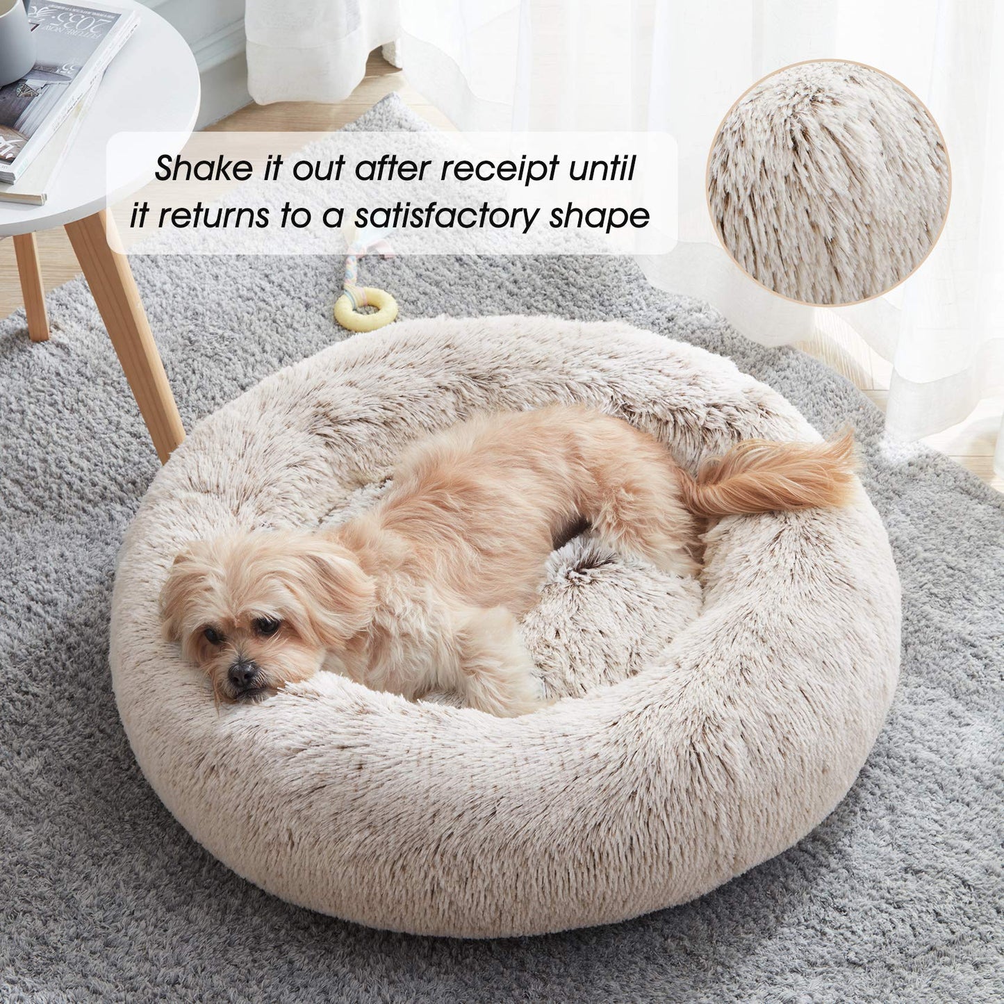 WESTERN HOME WH Calming Dog & Cat Bed, Anti-Anxiety Donut Cuddler Warming Cozy Soft Round Bed, Fluffy Faux Fur Plush Cushion Bed for Small Medium Dogs and Cats (20"/24"/27"/30")