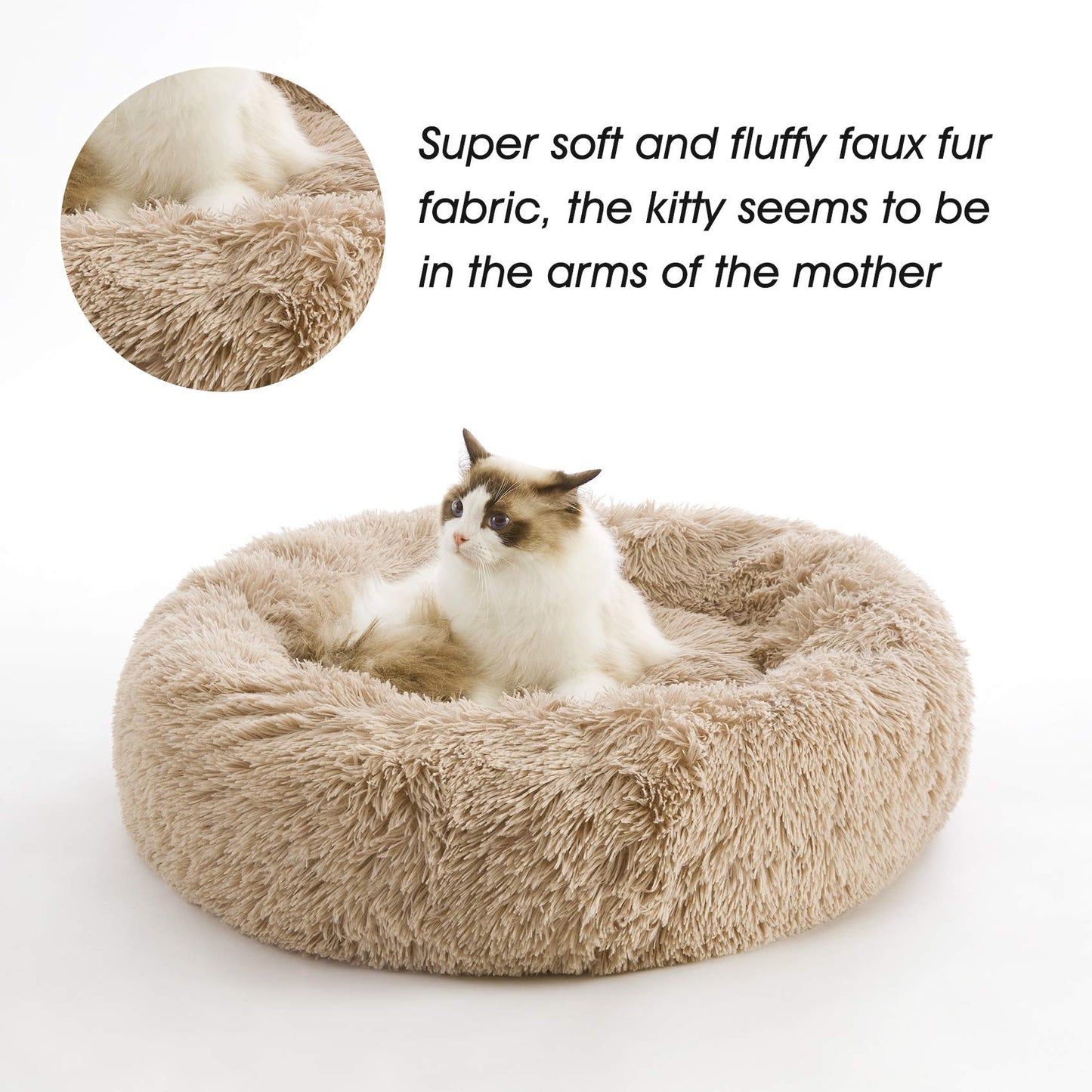 WESTERN HOME WH Calming Dog & Cat Bed, Anti-Anxiety Donut Cuddler Warming Cozy Soft Round Bed, Fluffy Faux Fur Plush Cushion Bed for Small Medium Dogs and Cats (20"/24"/27"/30")