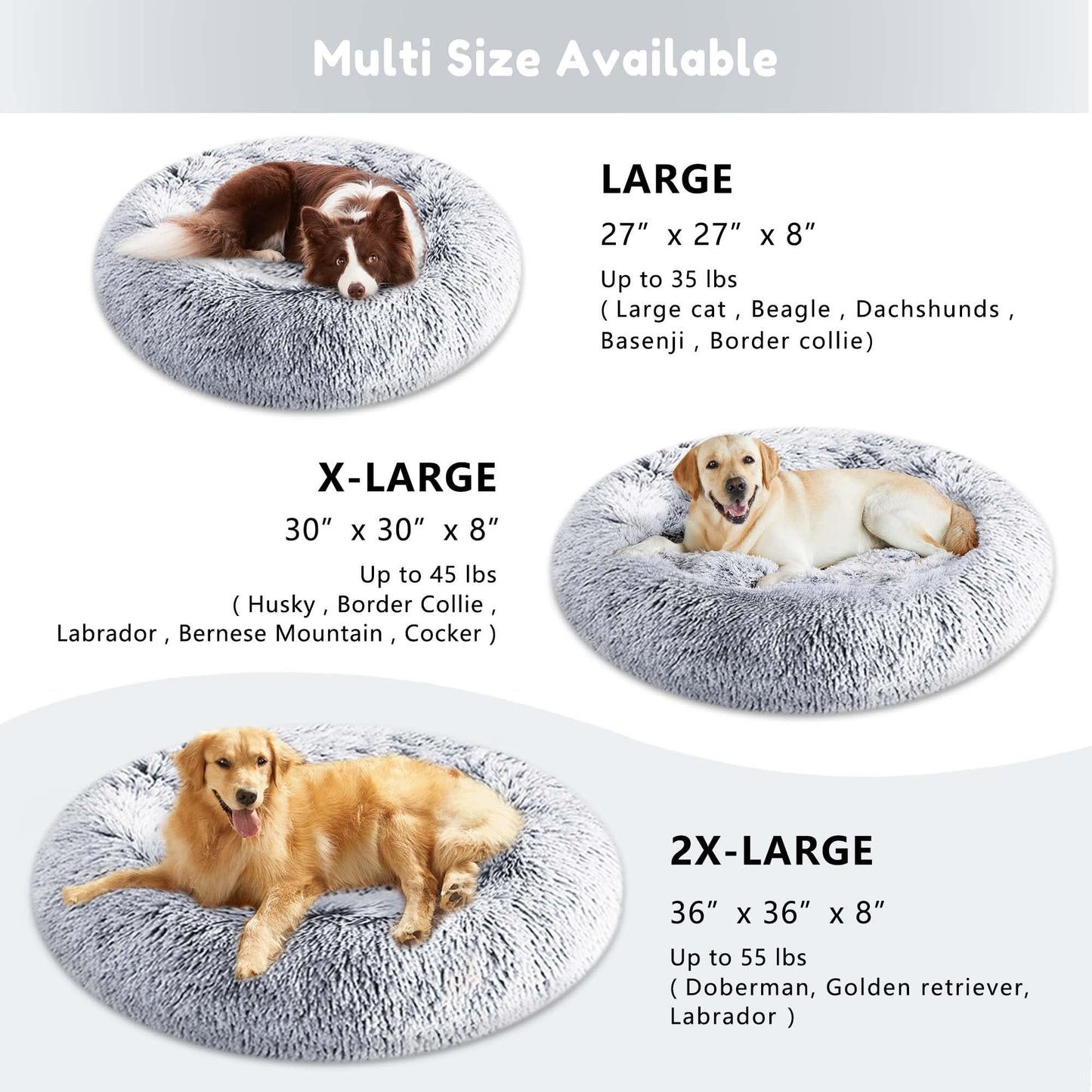 WESTERN HOME WH Calming Dog & Cat Bed, Anti-Anxiety Donut Cuddler Warming Cozy Soft Round Bed, Fluffy Faux Fur Plush Cushion Bed for Small Medium Dogs and Cats (20"/24"/27"/30")