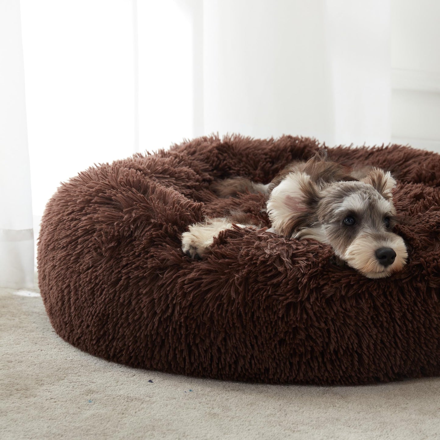 WESTERN HOME WH Calming Dog & Cat Bed, Anti-Anxiety Donut Cuddler Warming Cozy Soft Round Bed, Fluffy Faux Fur Plush Cushion Bed for Small Medium Dogs and Cats (20"/24"/27"/30")