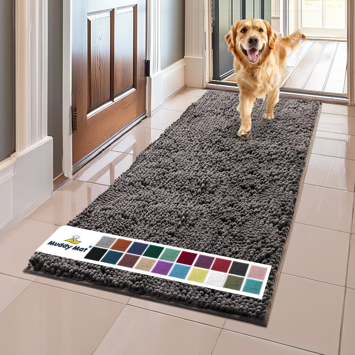 Muddy Mat® Shown on TV – Super Absorbent Microfiber Dog Door Mat for Muddy Paws, Non-Slip Washable Pet Rug, Quick Dry Chenille Entryway Carpet, Machine Washable Indoor Outdoor mat, Beige 28"x18"