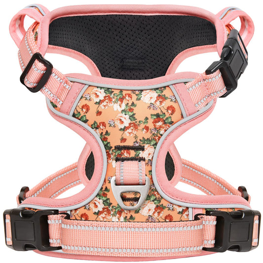 Timos No Pull Dog Harness, Release at Neck Reflective 3 Snap Buckles Adjustable No Choke Pet Vest with Front & Back 2 Leash Clips, Soft Padded Control Training Handle for Small Medium Large Dogs