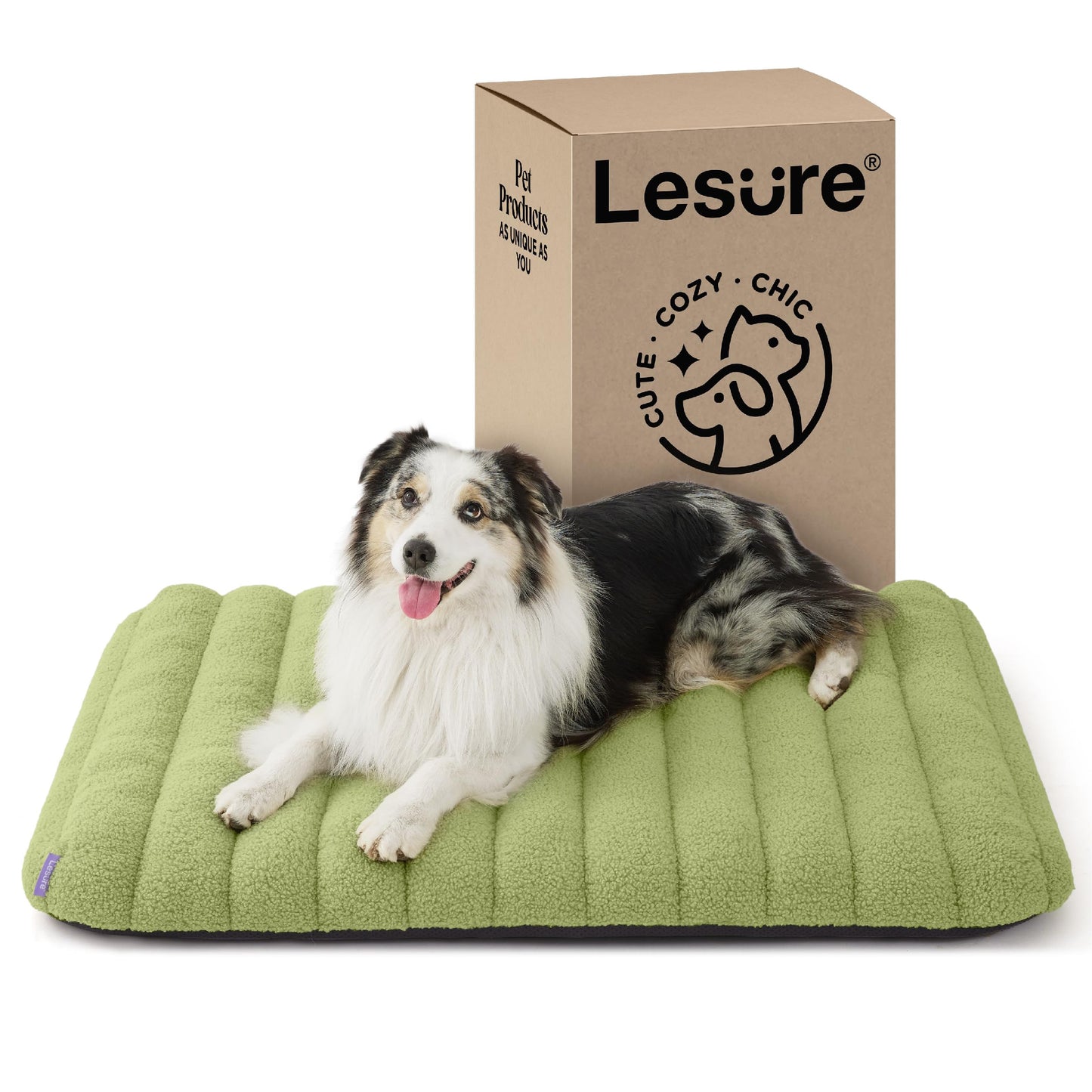 Lesure Cute Orthopedic Dog Bed for Large Dogs, Waterproof Chic Flat Pet Mat with Removable Washable Cover, Fuzzy Thick Egg Crate Foam Pet Mattress for Indoor Use (36" x 27", Cream)