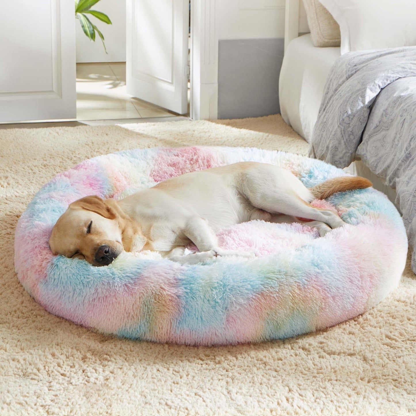 WESTERN HOME WH Calming Dog & Cat Bed, Anti-Anxiety Donut Cuddler Warming Cozy Soft Round Bed, Fluffy Faux Fur Plush Cushion Bed for Small Medium Dogs and Cats (20"/24"/27"/30")