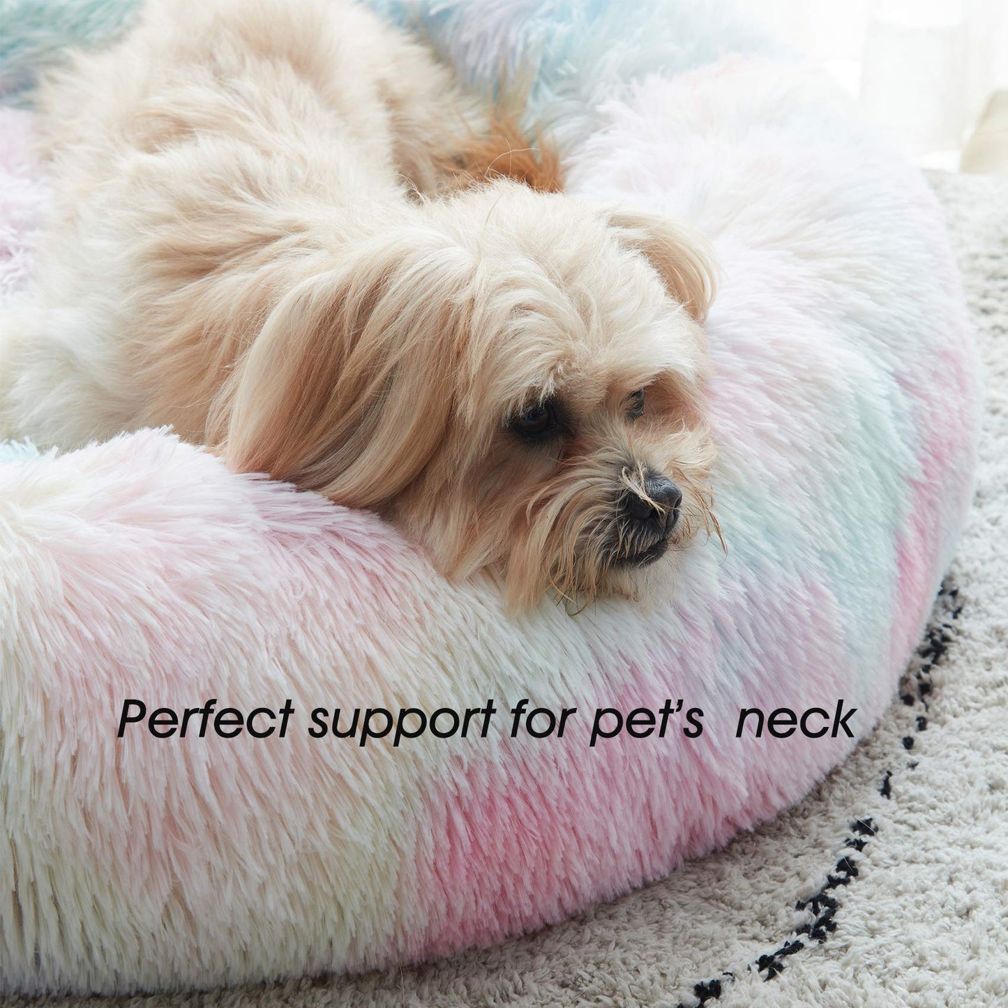 WESTERN HOME WH Calming Dog & Cat Bed, Anti-Anxiety Donut Cuddler Warming Cozy Soft Round Bed, Fluffy Faux Fur Plush Cushion Bed for Small Medium Dogs and Cats (20"/24"/27"/30")