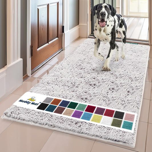 Muddy Mat® Shown on TV – Super Absorbent Microfiber Dog Door Mat for Muddy Paws, Non-Slip Washable Pet Rug, Quick Dry Chenille Entryway Carpet, Machine Washable Indoor Outdoor mat, Beige 28"x18"