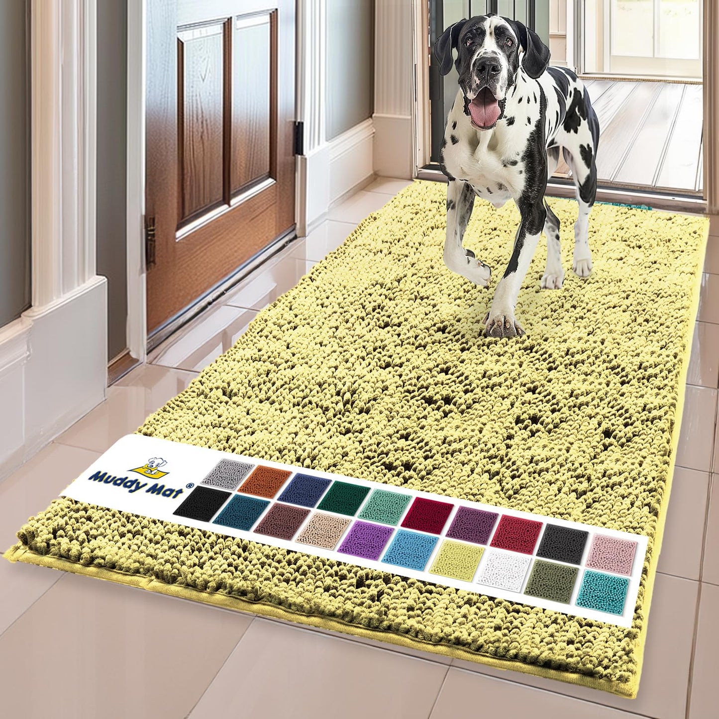 Muddy Mat® Shown on TV – Super Absorbent Microfiber Dog Door Mat for Muddy Paws, Non-Slip Washable Pet Rug, Quick Dry Chenille Entryway Carpet, Machine Washable Indoor Outdoor mat, Beige 28"x18"