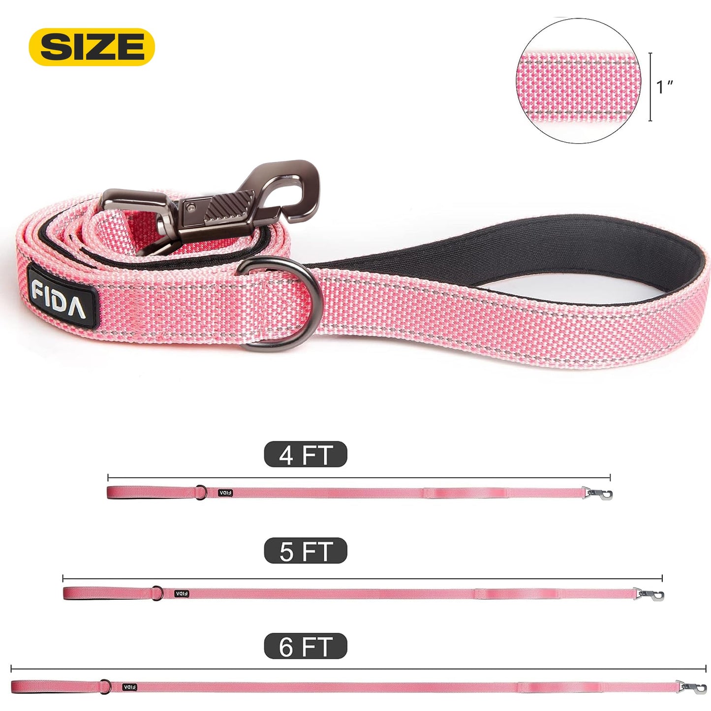 Fida 4 FT Heavy Duty Dog Leash with 2 Comfortable Padded Handles, Traffic Handle & Advanced Easy Snap Hook, Reflective Walking Lead for Large, Medium & Small Breed Dogs, Red