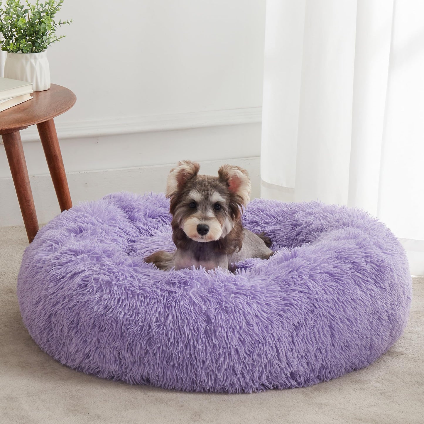 WESTERN HOME WH Calming Dog & Cat Bed, Anti-Anxiety Donut Cuddler Warming Cozy Soft Round Bed, Fluffy Faux Fur Plush Cushion Bed for Small Medium Dogs and Cats (20"/24"/27"/30")