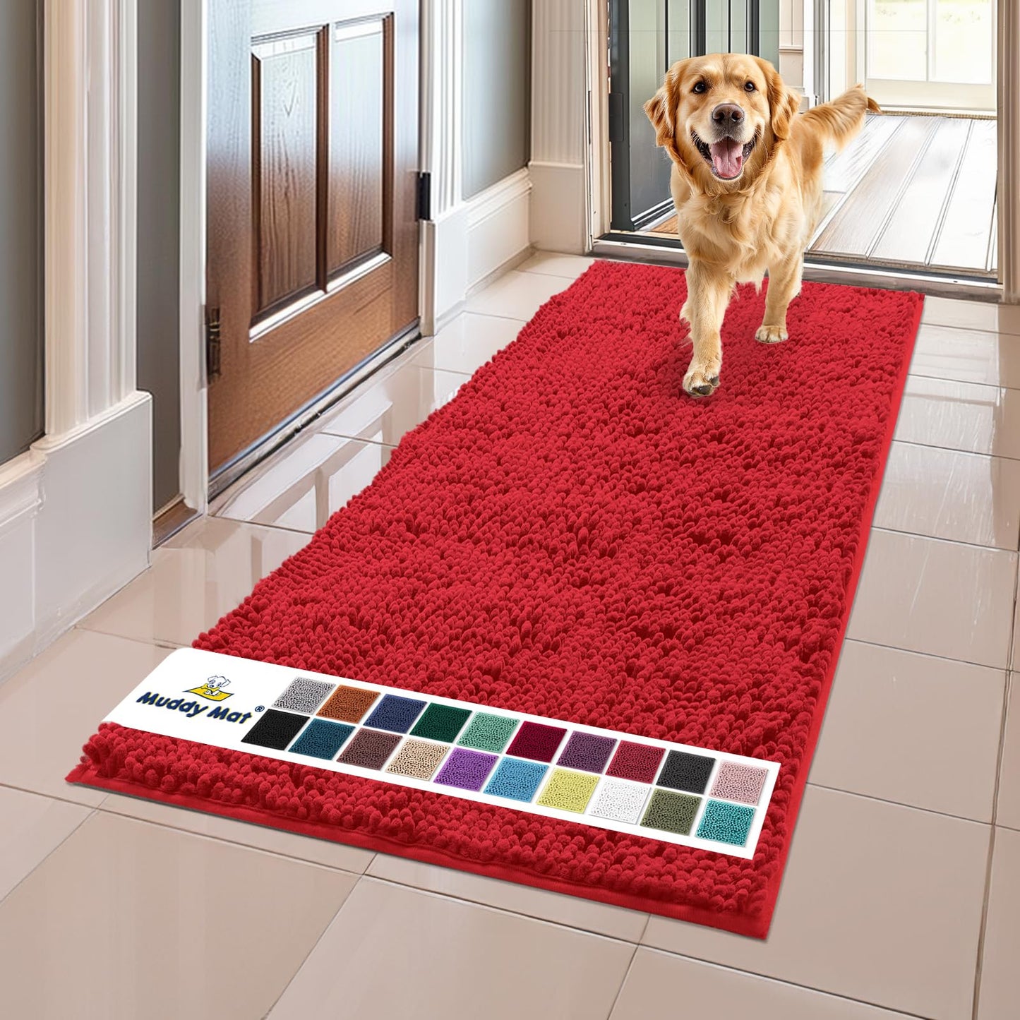 Muddy Mat® Shown on TV – Super Absorbent Microfiber Dog Door Mat for Muddy Paws, Non-Slip Washable Pet Rug, Quick Dry Chenille Entryway Carpet, Machine Washable Indoor Outdoor mat, Beige 28"x18"