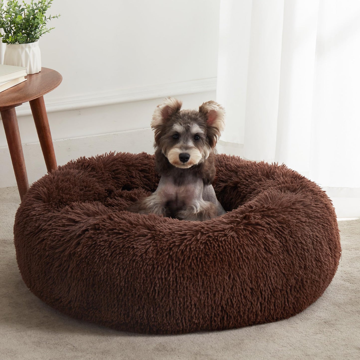 WESTERN HOME WH Calming Dog & Cat Bed, Anti-Anxiety Donut Cuddler Warming Cozy Soft Round Bed, Fluffy Faux Fur Plush Cushion Bed for Small Medium Dogs and Cats (20"/24"/27"/30")