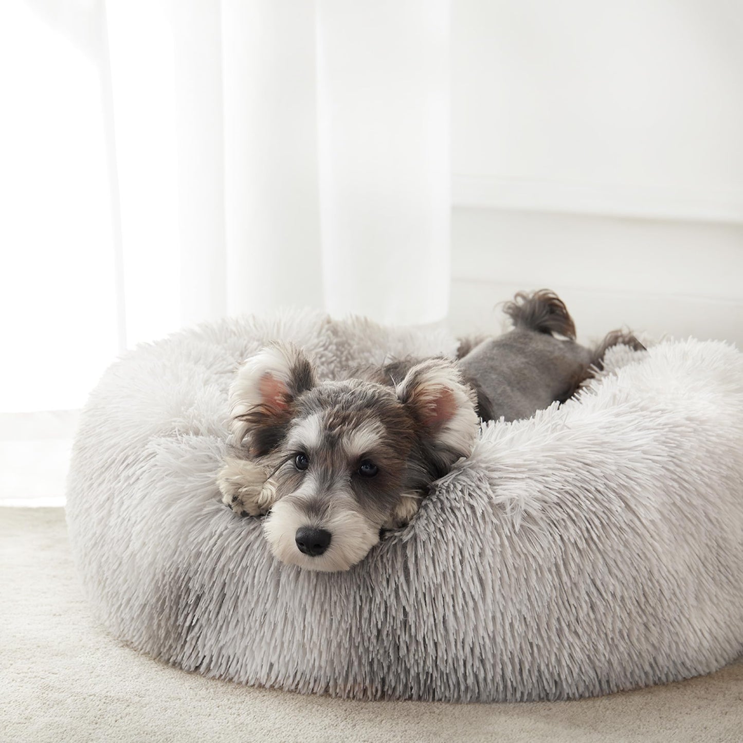 WESTERN HOME WH Calming Dog & Cat Bed, Anti-Anxiety Donut Cuddler Warming Cozy Soft Round Bed, Fluffy Faux Fur Plush Cushion Bed for Small Medium Dogs and Cats (20"/24"/27"/30")