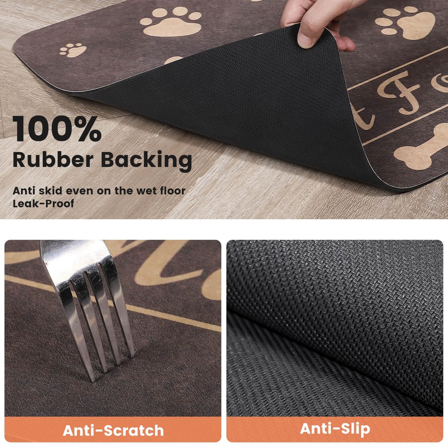 Pet Feeding Mat-Absorbent Pet Placemat for Food and Water Bowl, with Waterproof Rubber Backing, Quick Dry Water Dispenser Mat for Dog and Cat (12"x20", Striped Dark Gray)