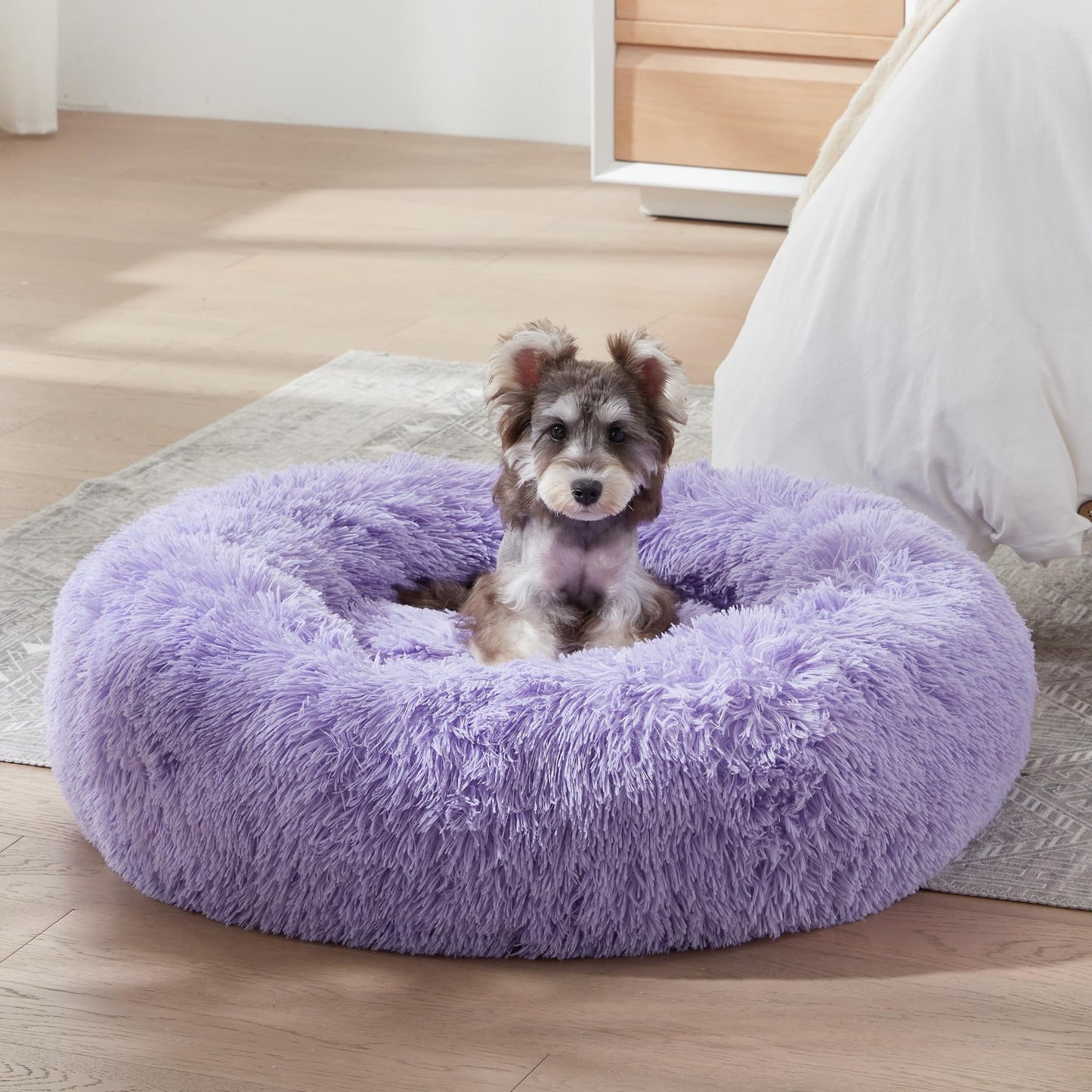 WESTERN HOME WH Calming Dog & Cat Bed, Anti-Anxiety Donut Cuddler Warming Cozy Soft Round Bed, Fluffy Faux Fur Plush Cushion Bed for Small Medium Dogs and Cats (20"/24"/27"/30")