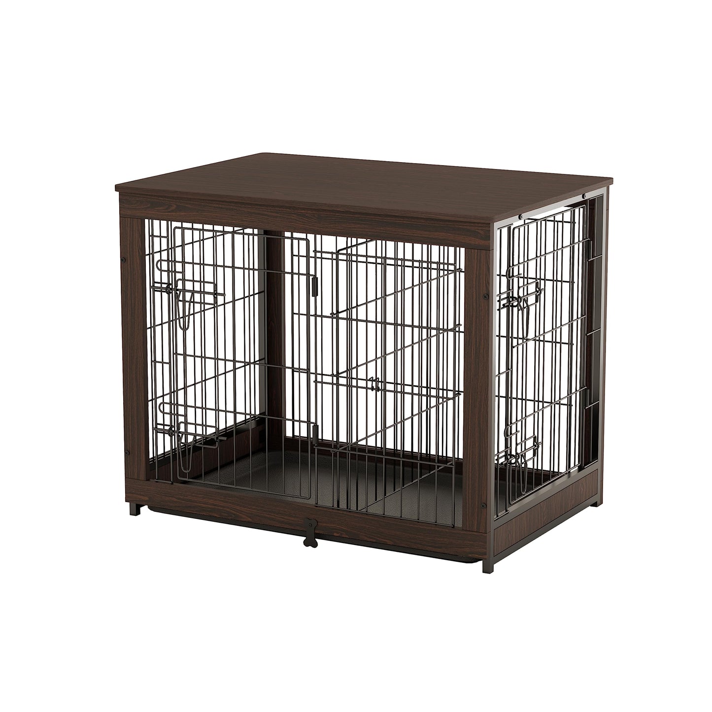 Piskyet Wooden Dog Crate Furniture with Divider Panel, Dog Crate End Table with Fixable Slide Tray, Double Doors Dog Kennel Indoor for Dogs(L:37.8" L*25.1" W*26.3" H,White)