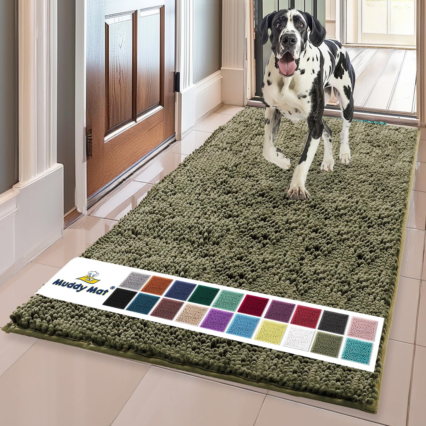 Muddy Mat® Shown on TV – Super Absorbent Microfiber Dog Door Mat for Muddy Paws, Non-Slip Washable Pet Rug, Quick Dry Chenille Entryway Carpet, Machine Washable Indoor Outdoor mat, Beige 28"x18"