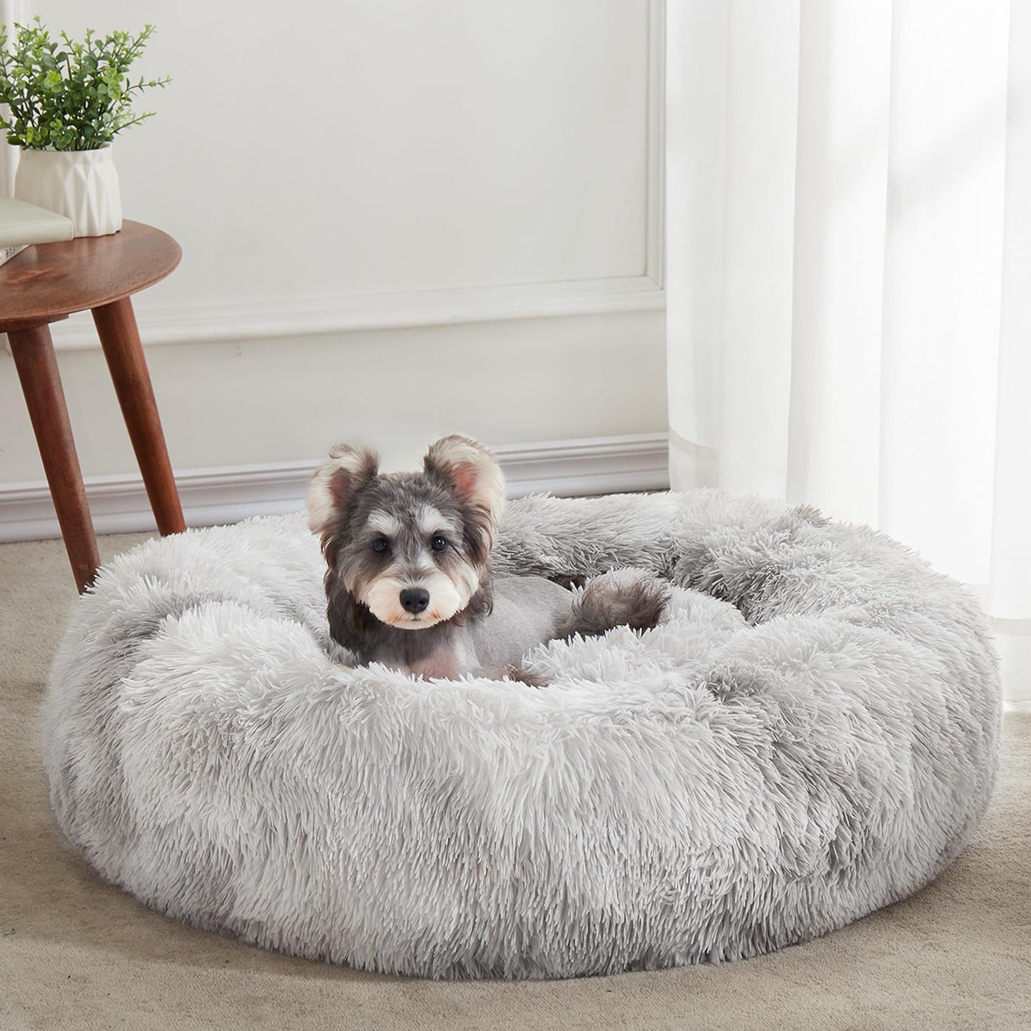 WESTERN HOME WH Calming Dog & Cat Bed, Anti-Anxiety Donut Cuddler Warming Cozy Soft Round Bed, Fluffy Faux Fur Plush Cushion Bed for Small Medium Dogs and Cats (20"/24"/27"/30")