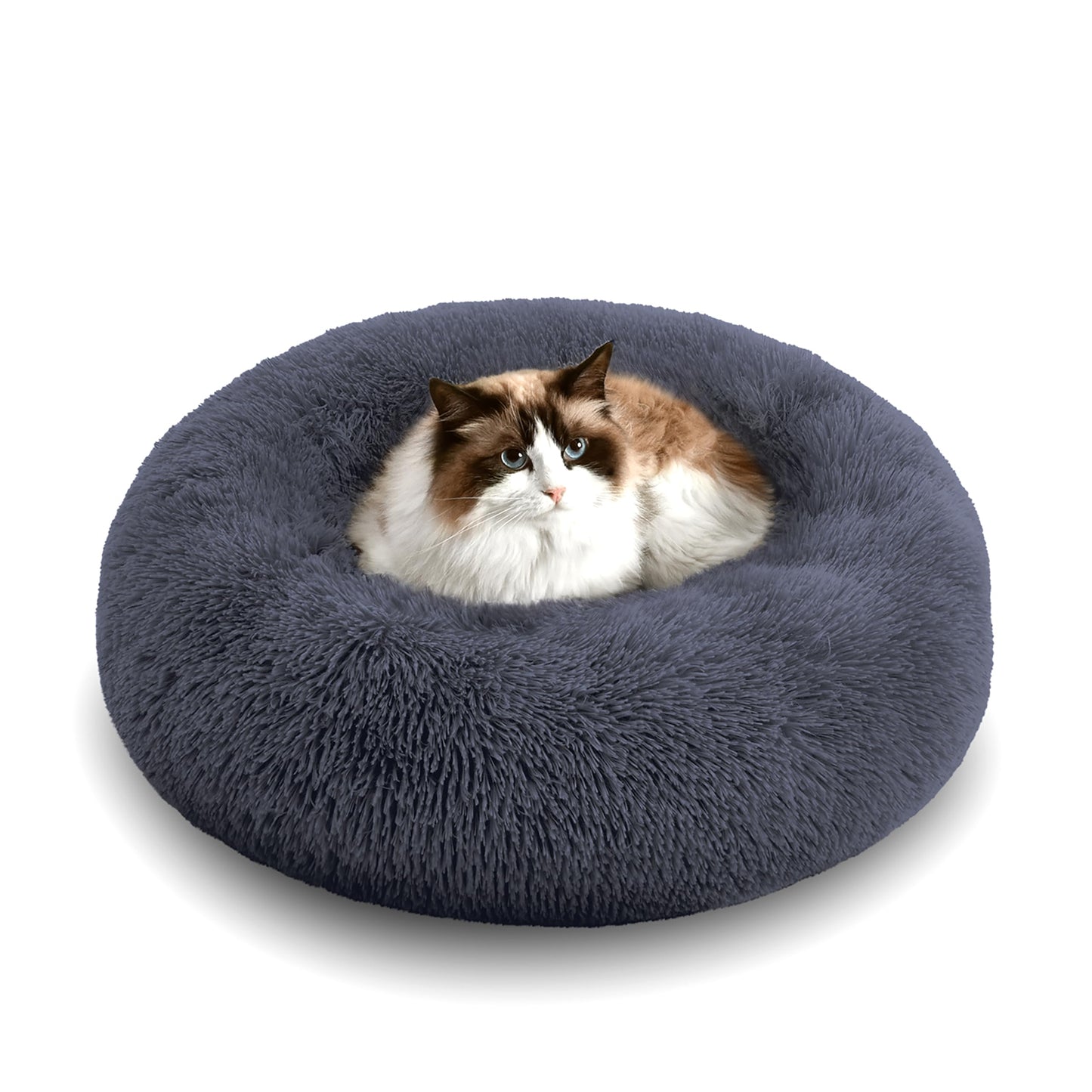 WESTERN HOME WH Calming Dog & Cat Bed, Anti-Anxiety Donut Cuddler Warming Cozy Soft Round Bed, Fluffy Faux Fur Plush Cushion Bed for Small Medium Dogs and Cats (20"/24"/27"/30")