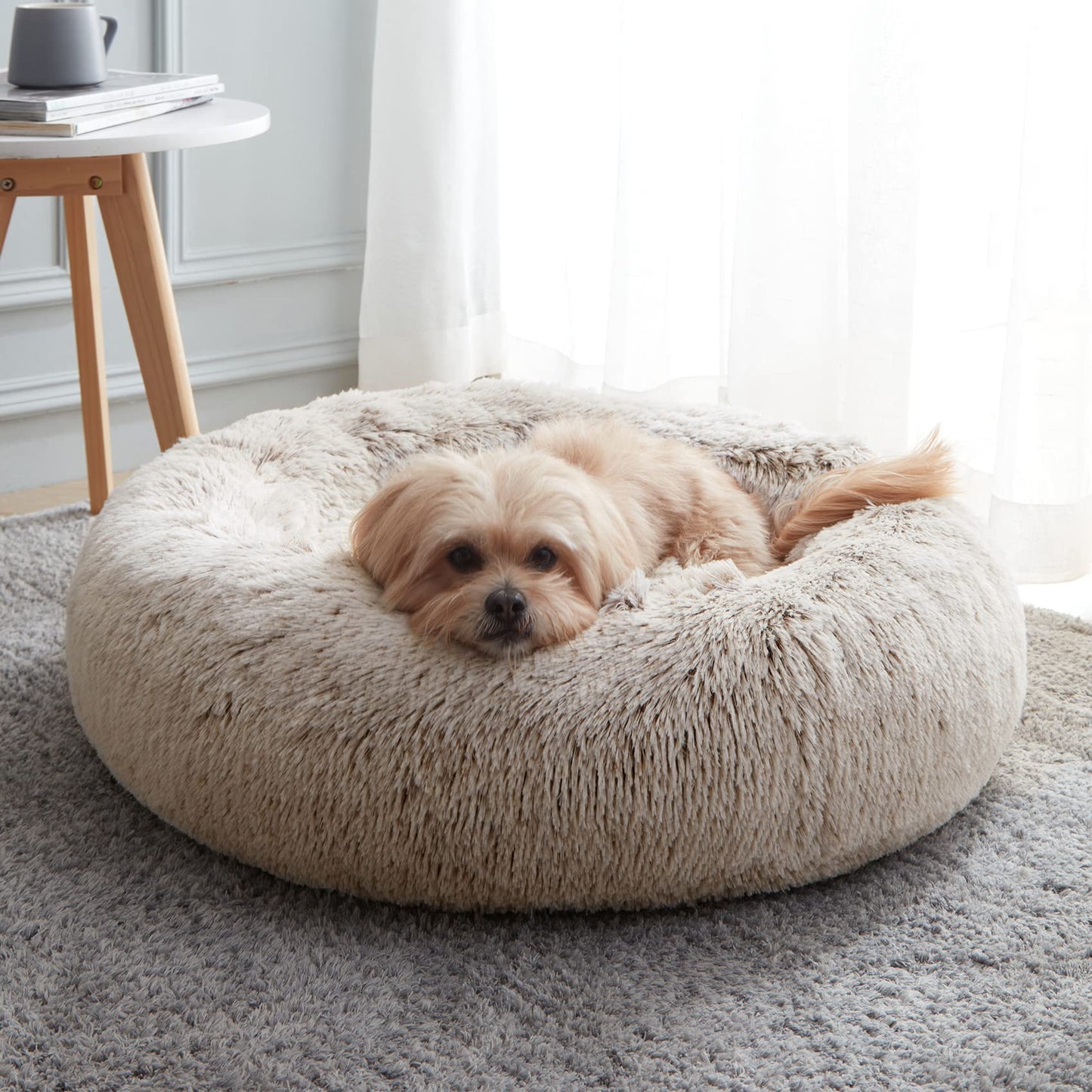 WESTERN HOME WH Calming Dog & Cat Bed, Anti-Anxiety Donut Cuddler Warming Cozy Soft Round Bed, Fluffy Faux Fur Plush Cushion Bed for Small Medium Dogs and Cats (20"/24"/27"/30")