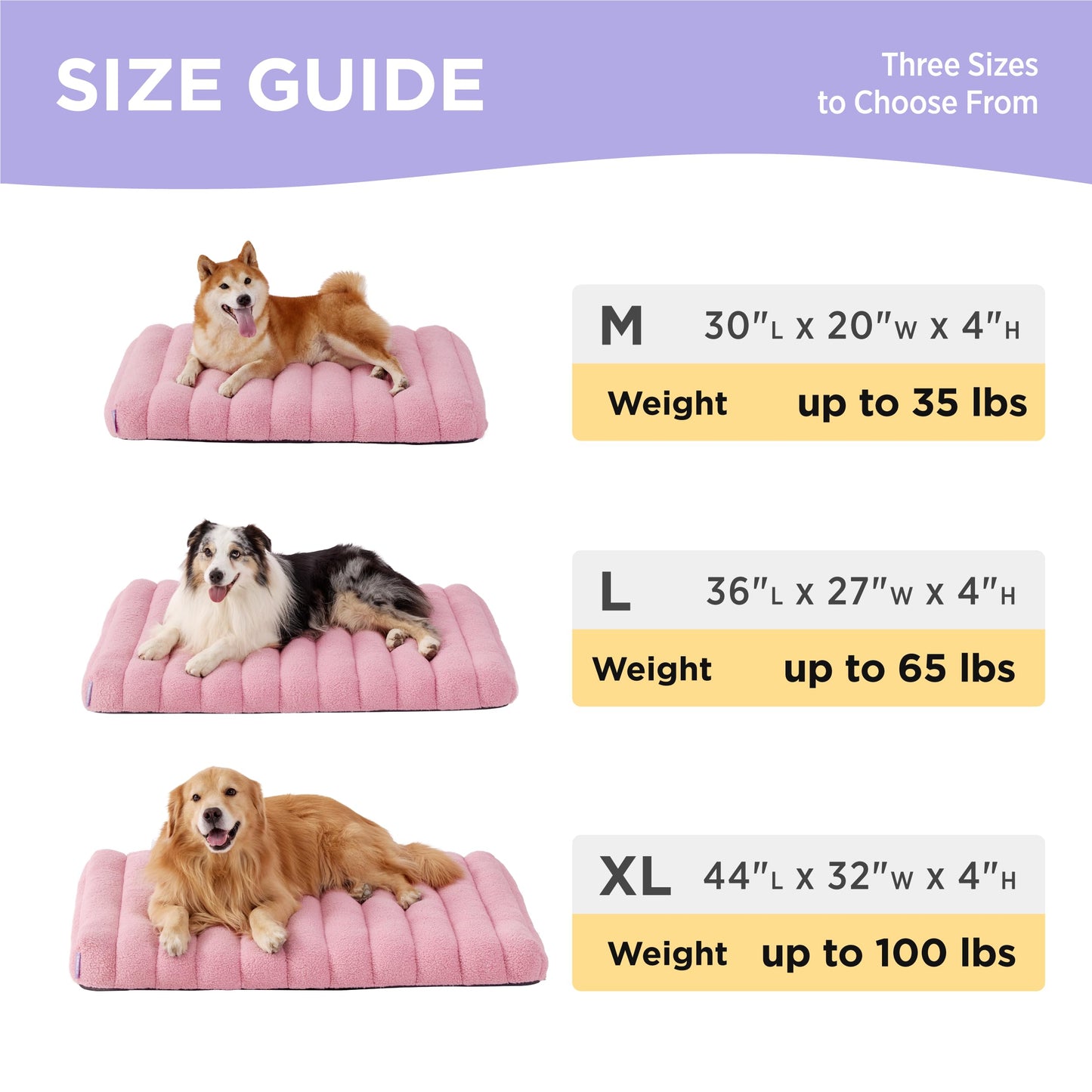 Lesure Cute Orthopedic Dog Bed for Large Dogs, Waterproof Chic Flat Pet Mat with Removable Washable Cover, Fuzzy Thick Egg Crate Foam Pet Mattress for Indoor Use (36" x 27", Cream)