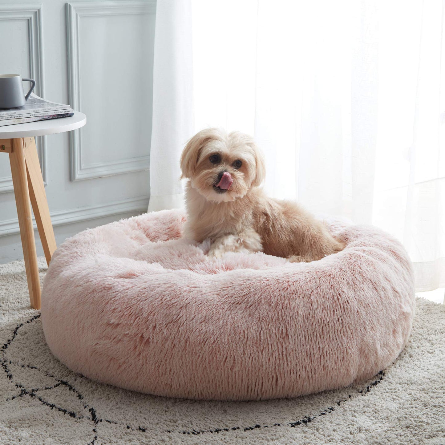 WESTERN HOME WH Calming Dog & Cat Bed, Anti-Anxiety Donut Cuddler Warming Cozy Soft Round Bed, Fluffy Faux Fur Plush Cushion Bed for Small Medium Dogs and Cats (20"/24"/27"/30")