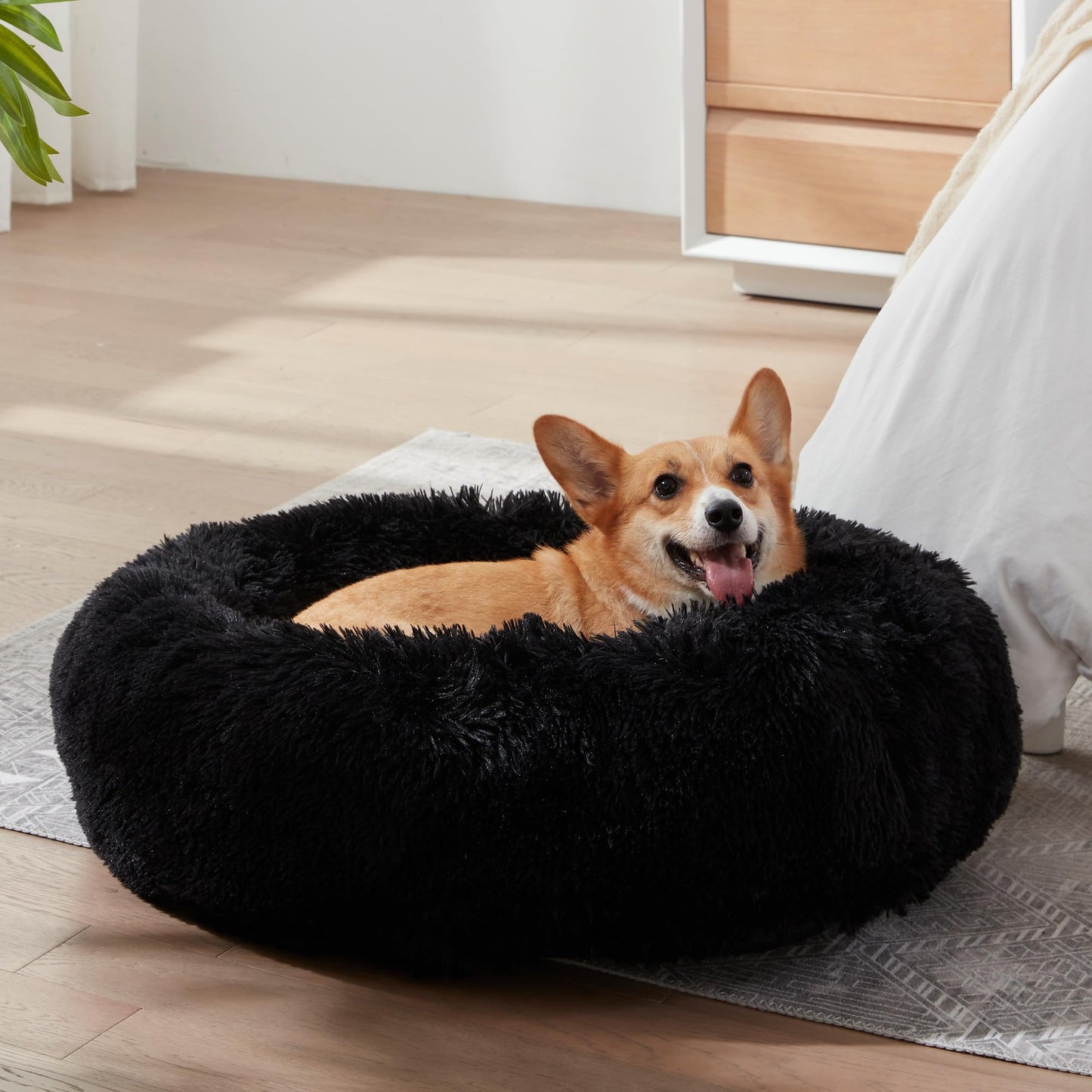 WESTERN HOME WH Calming Dog & Cat Bed, Anti-Anxiety Donut Cuddler Warming Cozy Soft Round Bed, Fluffy Faux Fur Plush Cushion Bed for Small Medium Dogs and Cats (20"/24"/27"/30")