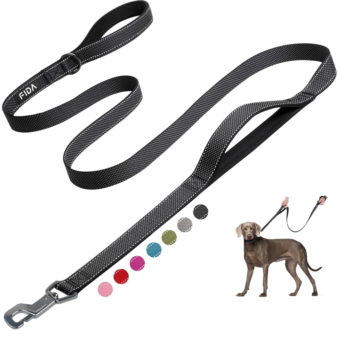 Fida 4 FT Heavy Duty Dog Leash with 2 Comfortable Padded Handles, Traffic Handle & Advanced Easy Snap Hook, Reflective Walking Lead for Large, Medium & Small Breed Dogs, Red