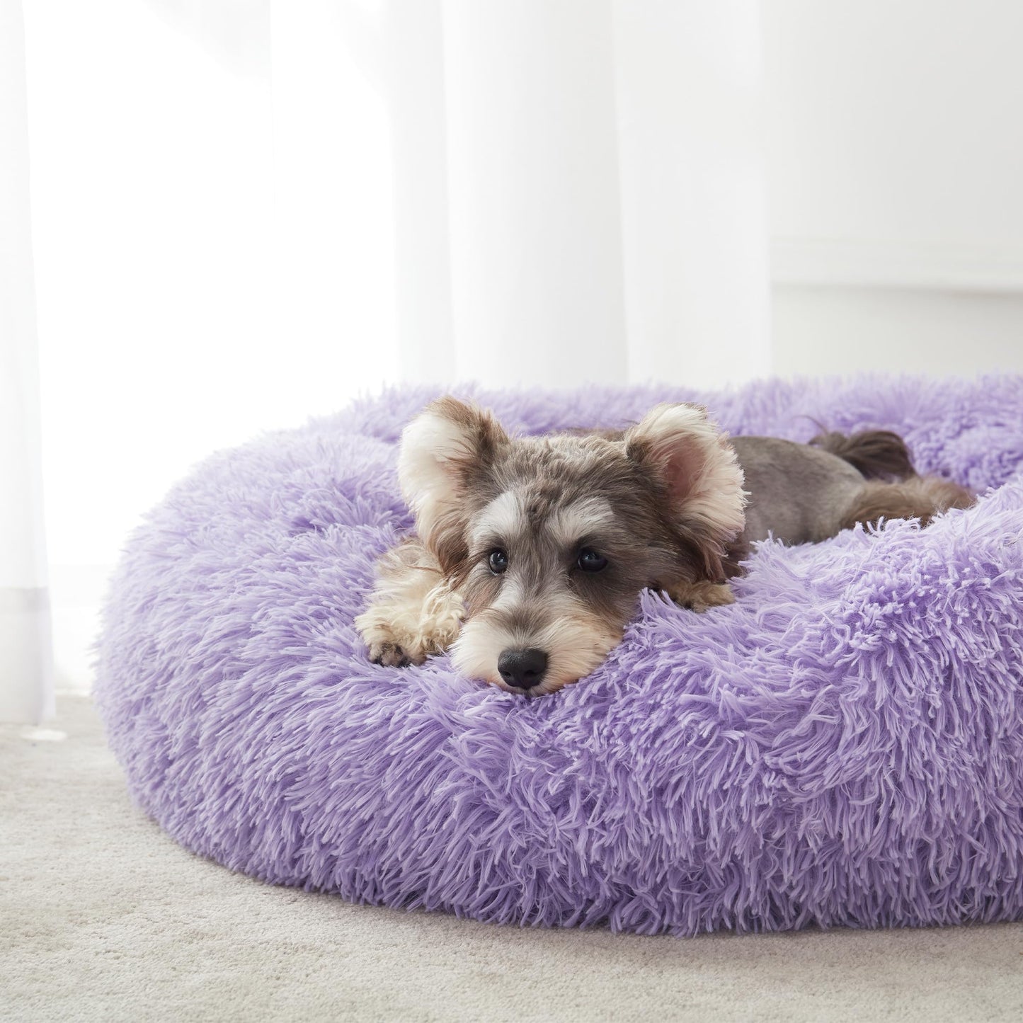 WESTERN HOME WH Calming Dog & Cat Bed, Anti-Anxiety Donut Cuddler Warming Cozy Soft Round Bed, Fluffy Faux Fur Plush Cushion Bed for Small Medium Dogs and Cats (20"/24"/27"/30")