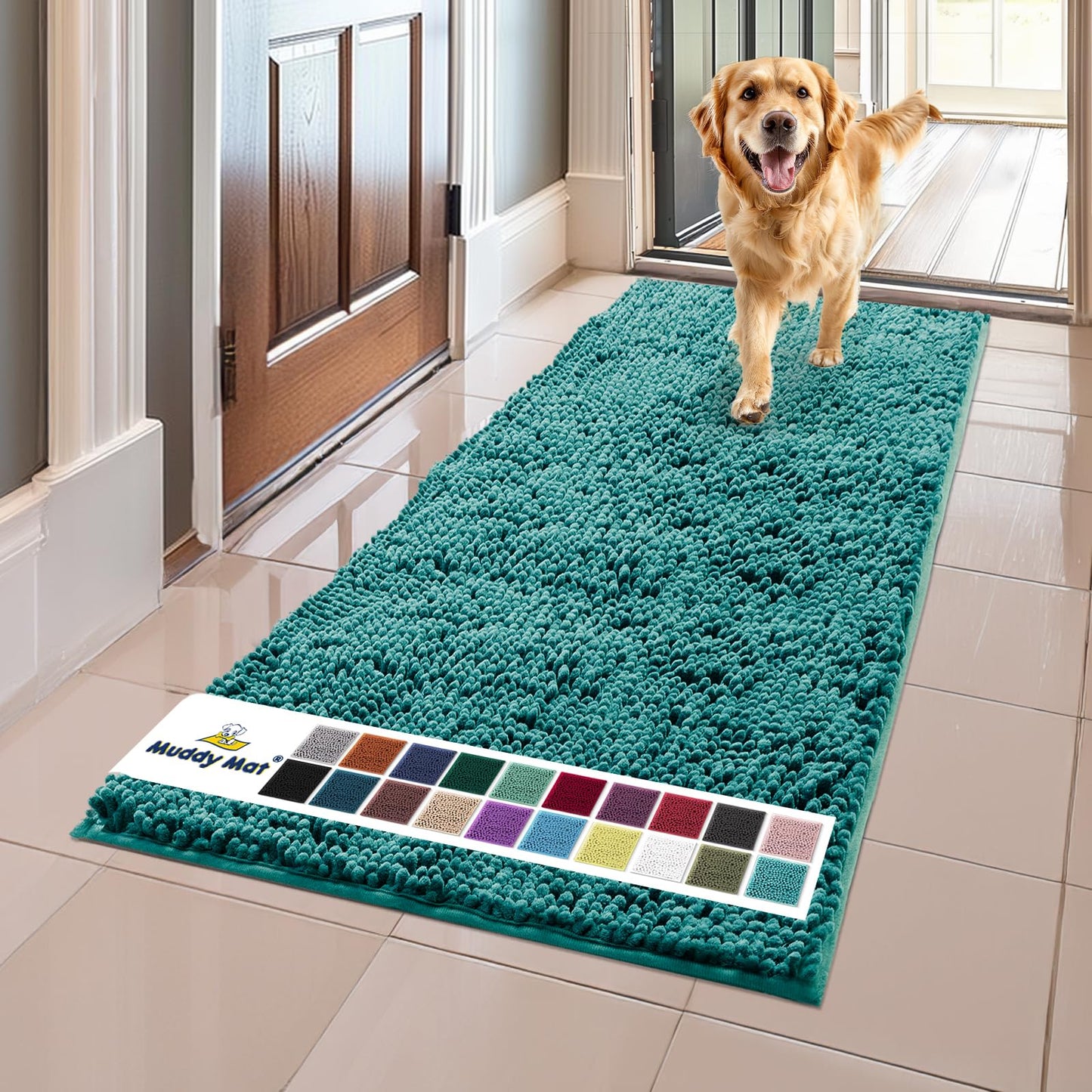 Muddy Mat® Shown on TV – Super Absorbent Microfiber Dog Door Mat for Muddy Paws, Non-Slip Washable Pet Rug, Quick Dry Chenille Entryway Carpet, Machine Washable Indoor Outdoor mat, Beige 28"x18"