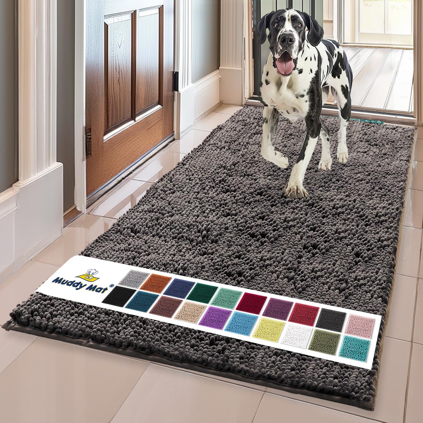 Muddy Mat® Shown on TV – Super Absorbent Microfiber Dog Door Mat for Muddy Paws, Non-Slip Washable Pet Rug, Quick Dry Chenille Entryway Carpet, Machine Washable Indoor Outdoor mat, Beige 28"x18"