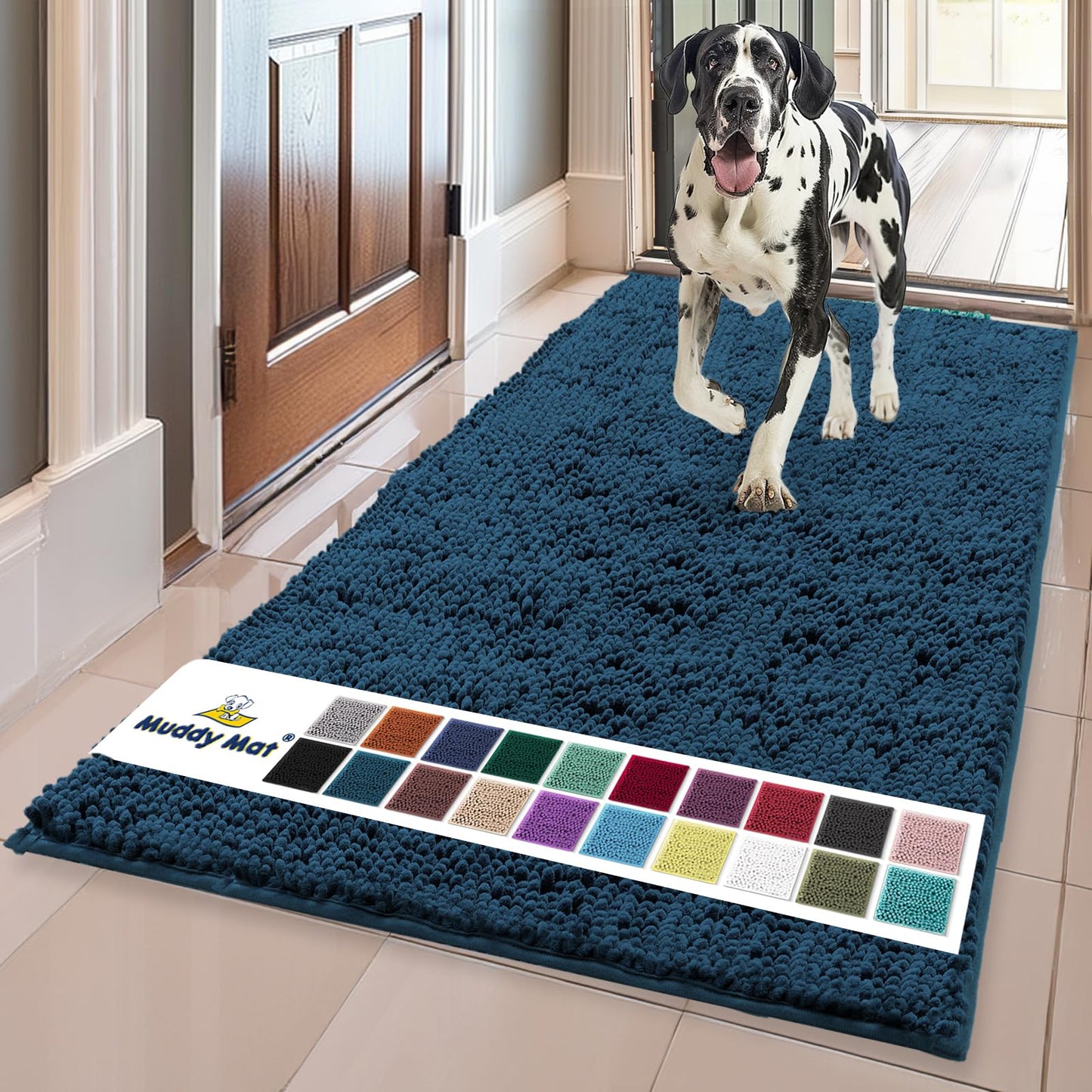 Muddy Mat® Shown on TV – Super Absorbent Microfiber Dog Door Mat for Muddy Paws, Non-Slip Washable Pet Rug, Quick Dry Chenille Entryway Carpet, Machine Washable Indoor Outdoor mat, Beige 28"x18"