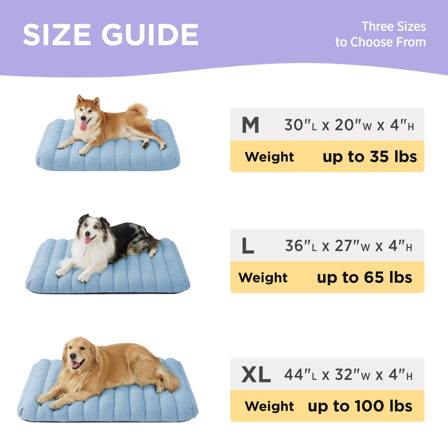 Lesure Cute Orthopedic Dog Bed for Large Dogs, Waterproof Chic Flat Pet Mat with Removable Washable Cover, Fuzzy Thick Egg Crate Foam Pet Mattress for Indoor Use (36" x 27", Cream)