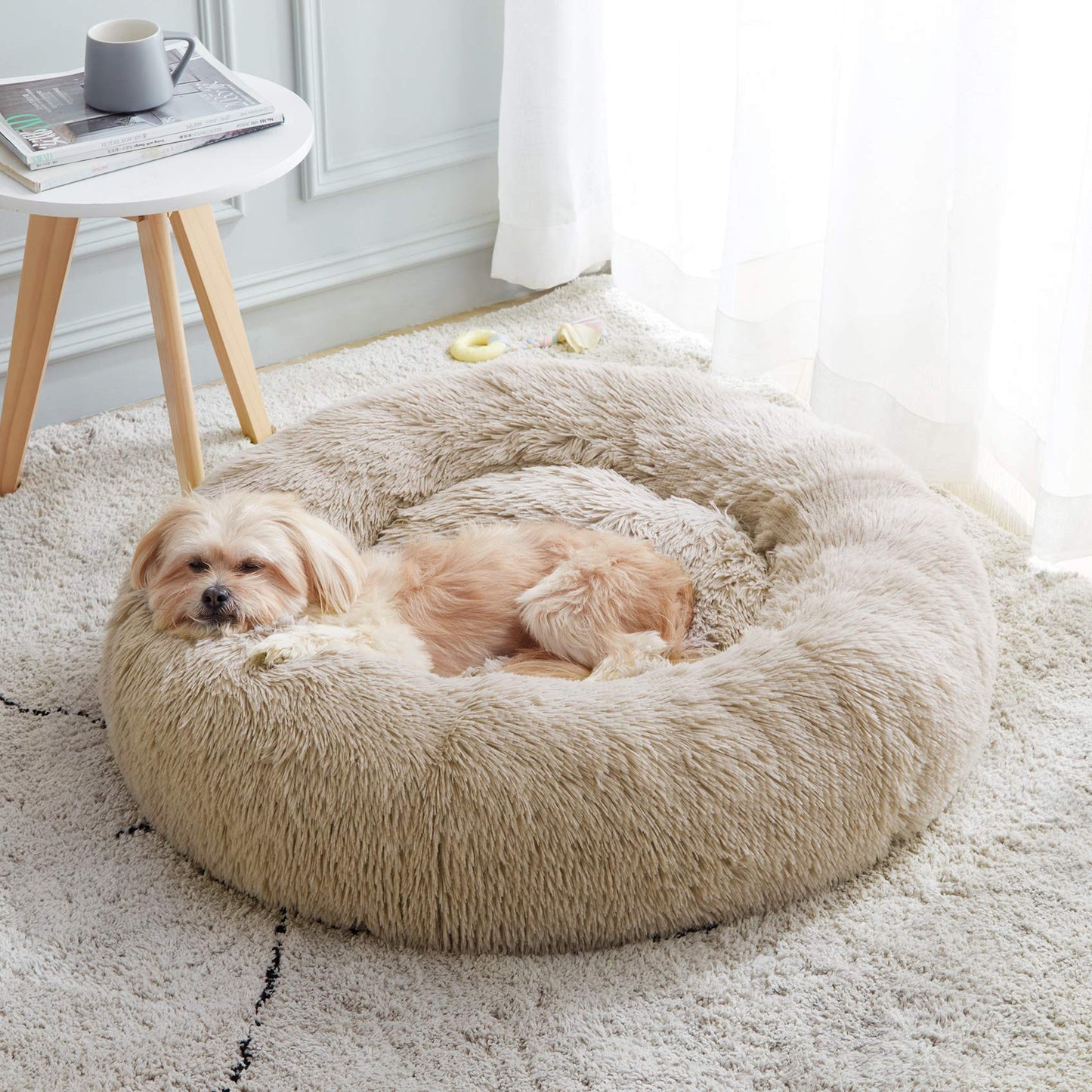 WESTERN HOME WH Calming Dog & Cat Bed, Anti-Anxiety Donut Cuddler Warming Cozy Soft Round Bed, Fluffy Faux Fur Plush Cushion Bed for Small Medium Dogs and Cats (20"/24"/27"/30")