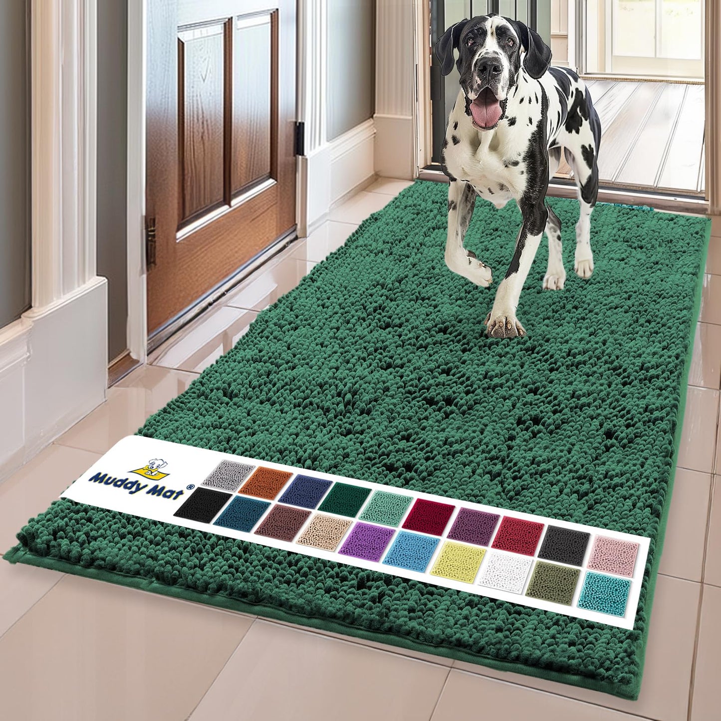 Muddy Mat® Shown on TV – Super Absorbent Microfiber Dog Door Mat for Muddy Paws, Non-Slip Washable Pet Rug, Quick Dry Chenille Entryway Carpet, Machine Washable Indoor Outdoor mat, Beige 28"x18"