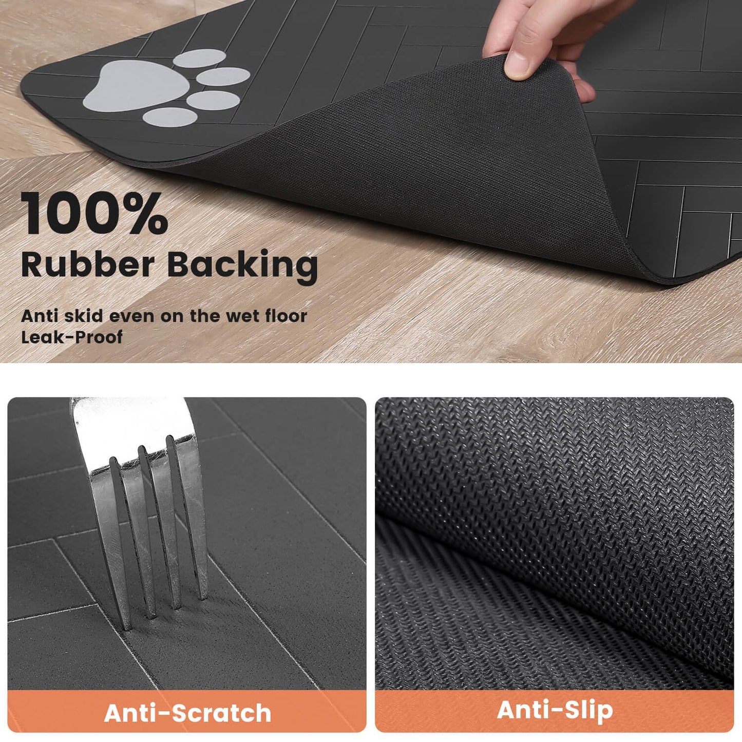 Pet Feeding Mat-Absorbent Pet Placemat for Food and Water Bowl, with Waterproof Rubber Backing, Quick Dry Water Dispenser Mat for Dog and Cat (12"x20", Striped Dark Gray)