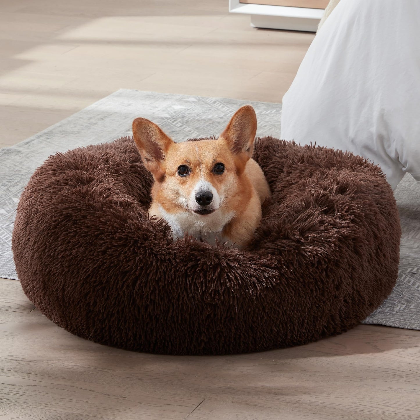 WESTERN HOME WH Calming Dog & Cat Bed, Anti-Anxiety Donut Cuddler Warming Cozy Soft Round Bed, Fluffy Faux Fur Plush Cushion Bed for Small Medium Dogs and Cats (20"/24"/27"/30")