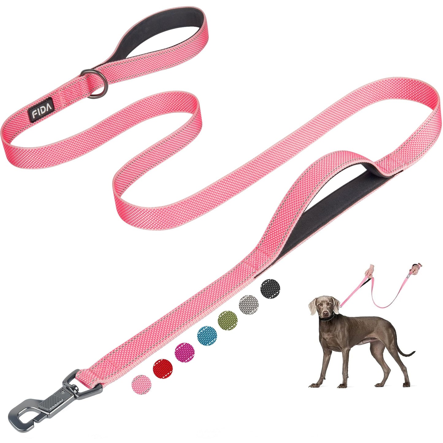 Fida 4 FT Heavy Duty Dog Leash with 2 Comfortable Padded Handles, Traffic Handle & Advanced Easy Snap Hook, Reflective Walking Lead for Large, Medium & Small Breed Dogs, Red