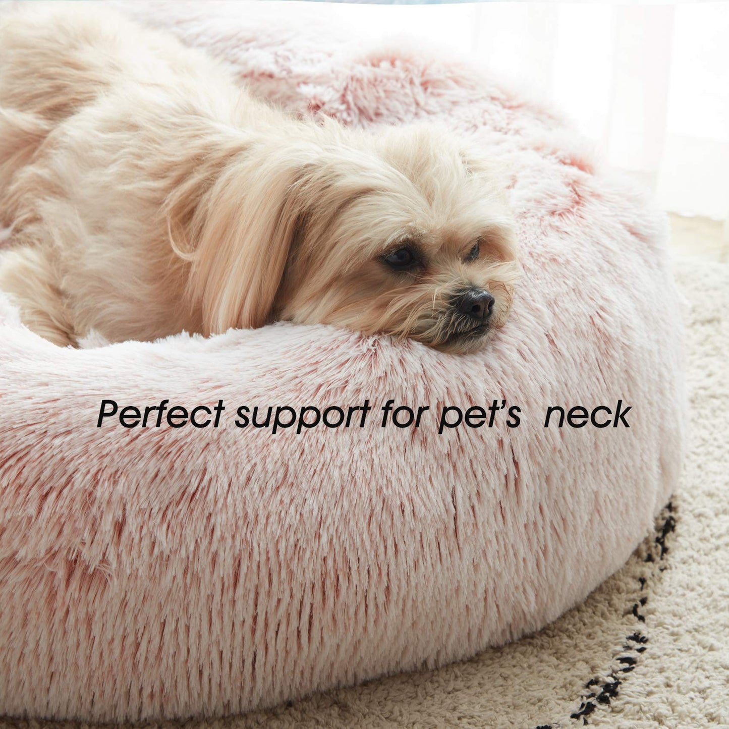 WESTERN HOME WH Calming Dog & Cat Bed, Anti-Anxiety Donut Cuddler Warming Cozy Soft Round Bed, Fluffy Faux Fur Plush Cushion Bed for Small Medium Dogs and Cats (20"/24"/27"/30")