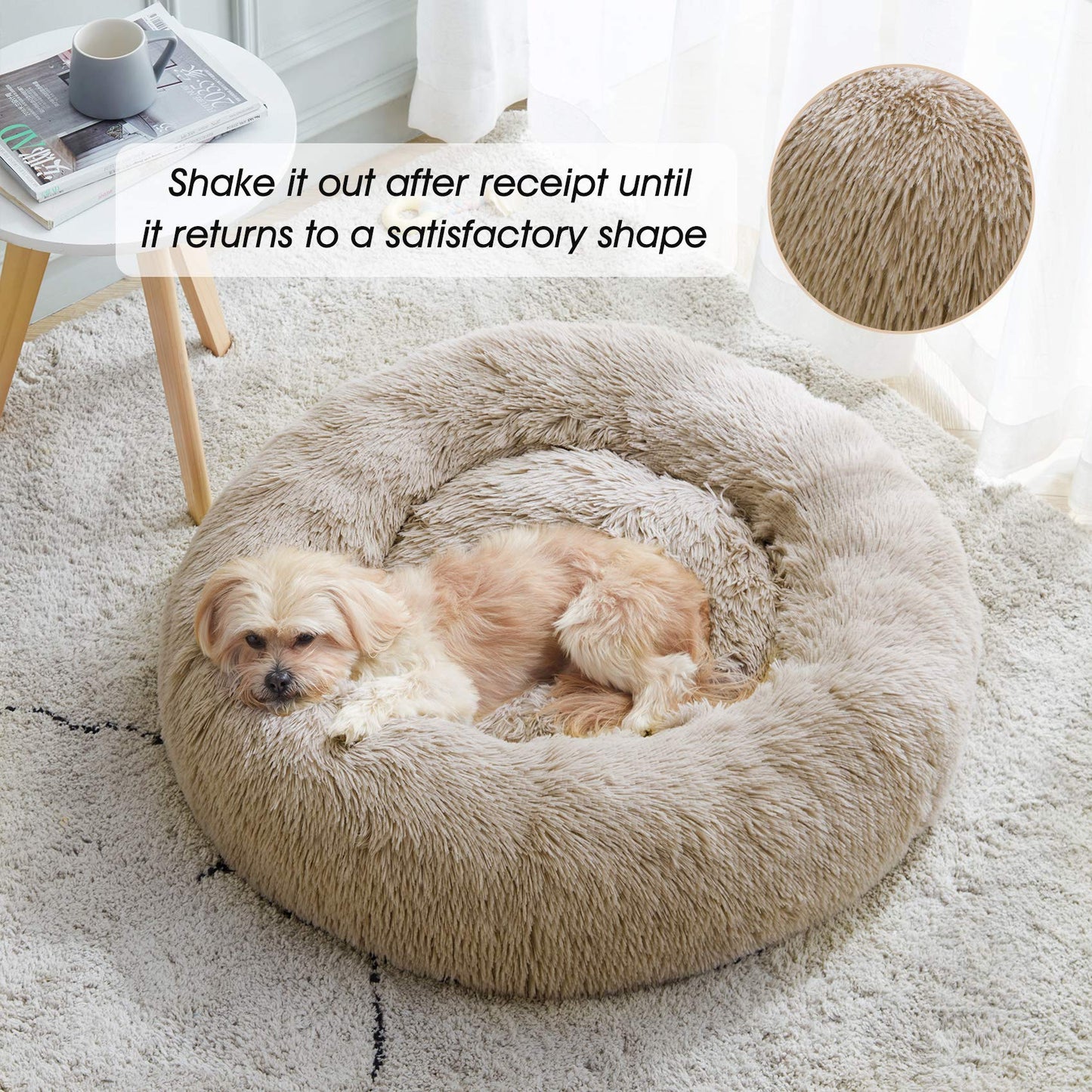 WESTERN HOME WH Calming Dog & Cat Bed, Anti-Anxiety Donut Cuddler Warming Cozy Soft Round Bed, Fluffy Faux Fur Plush Cushion Bed for Small Medium Dogs and Cats (20"/24"/27"/30")