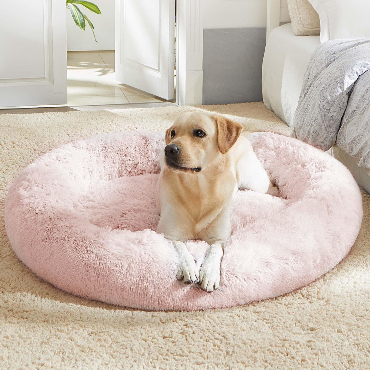 WESTERN HOME WH Calming Dog & Cat Bed, Anti-Anxiety Donut Cuddler Warming Cozy Soft Round Bed, Fluffy Faux Fur Plush Cushion Bed for Small Medium Dogs and Cats (20"/24"/27"/30")