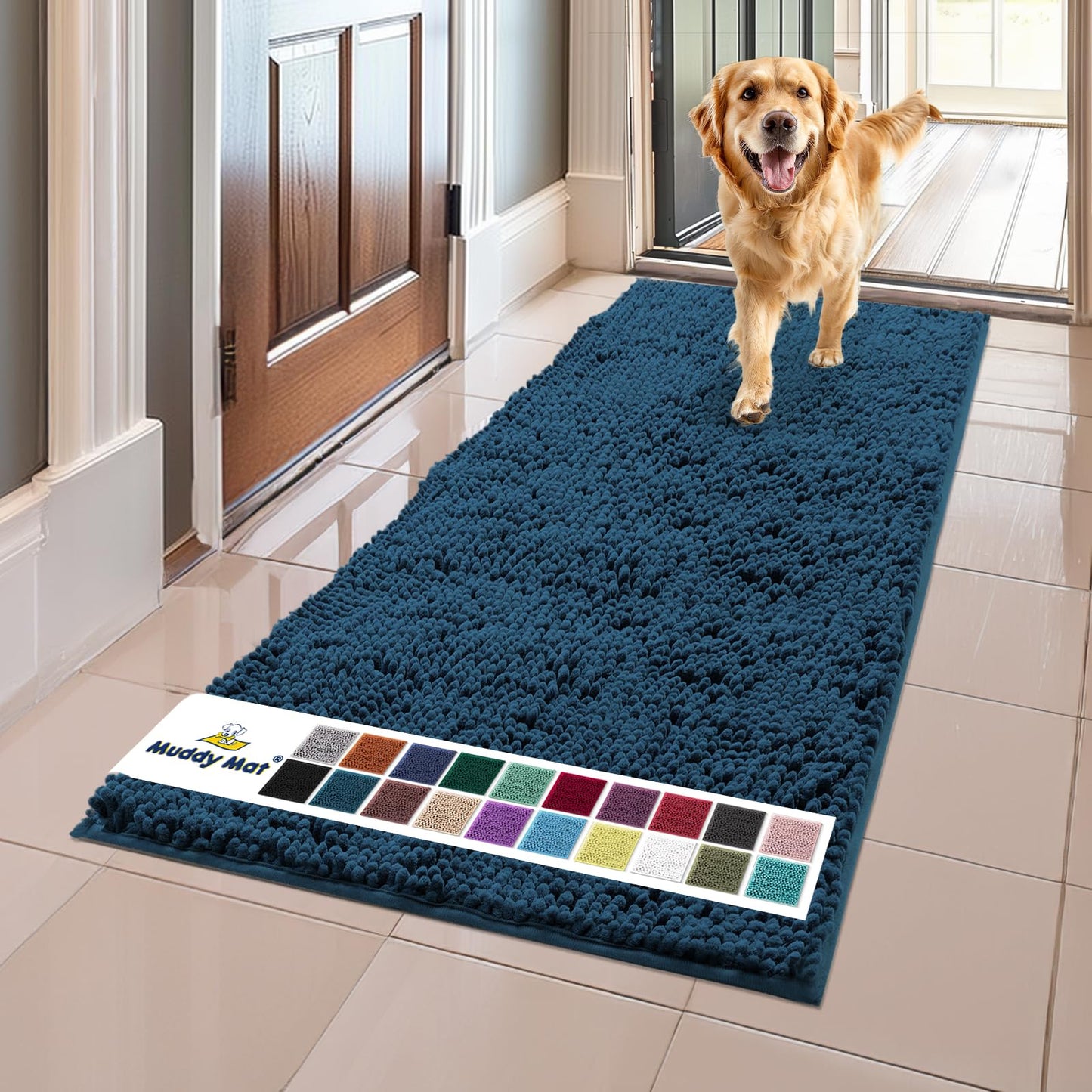 Muddy Mat® Shown on TV – Super Absorbent Microfiber Dog Door Mat for Muddy Paws, Non-Slip Washable Pet Rug, Quick Dry Chenille Entryway Carpet, Machine Washable Indoor Outdoor mat, Beige 28"x18"