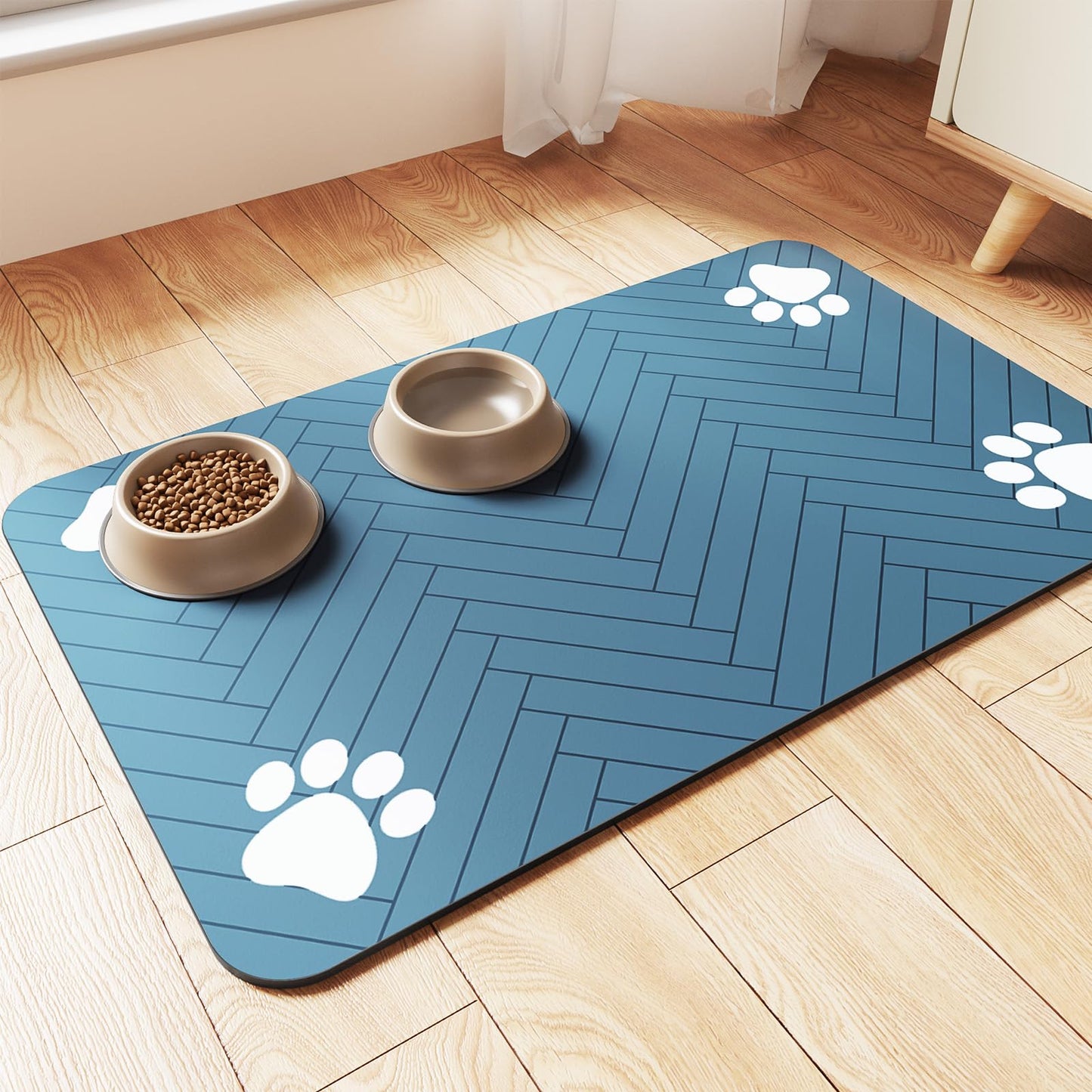 Pet Feeding Mat-Absorbent Pet Placemat for Food and Water Bowl, with Waterproof Rubber Backing, Quick Dry Water Dispenser Mat for Dog and Cat (12"x20", Striped Dark Gray)